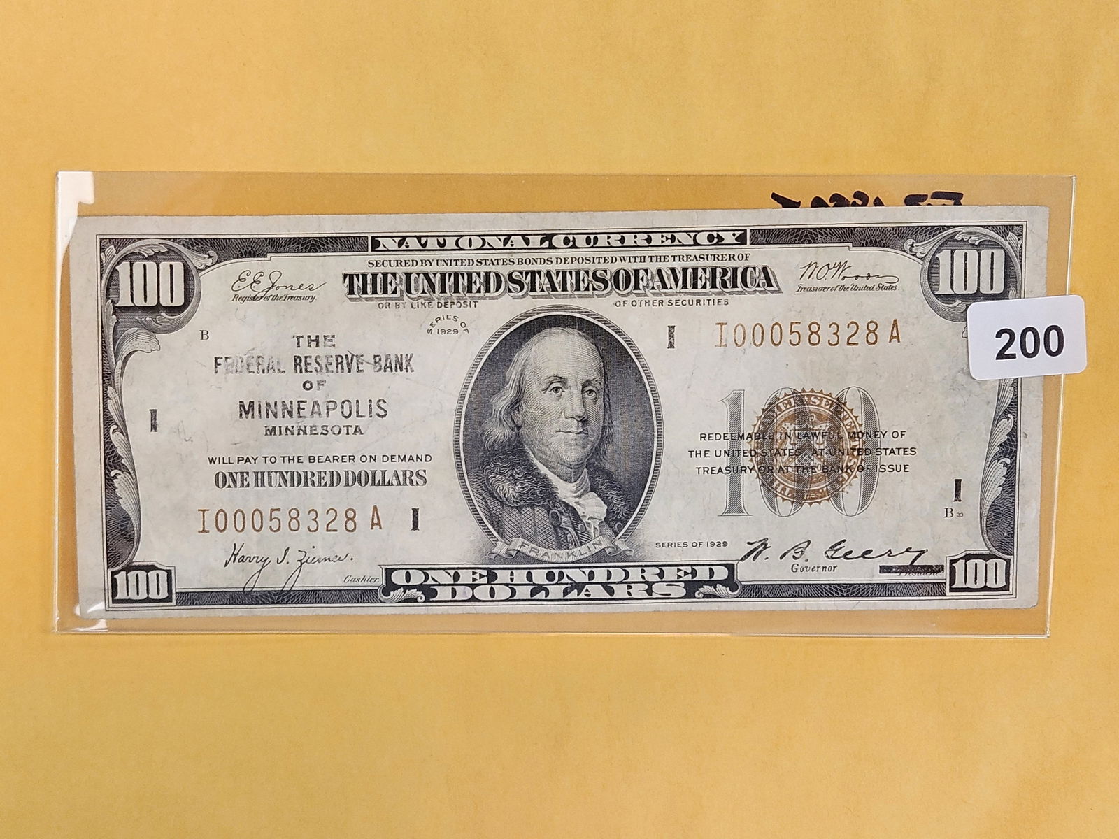 Series of 1929 One Hundred Dollar National Currency In Very Fine plus: FR 1890-I 