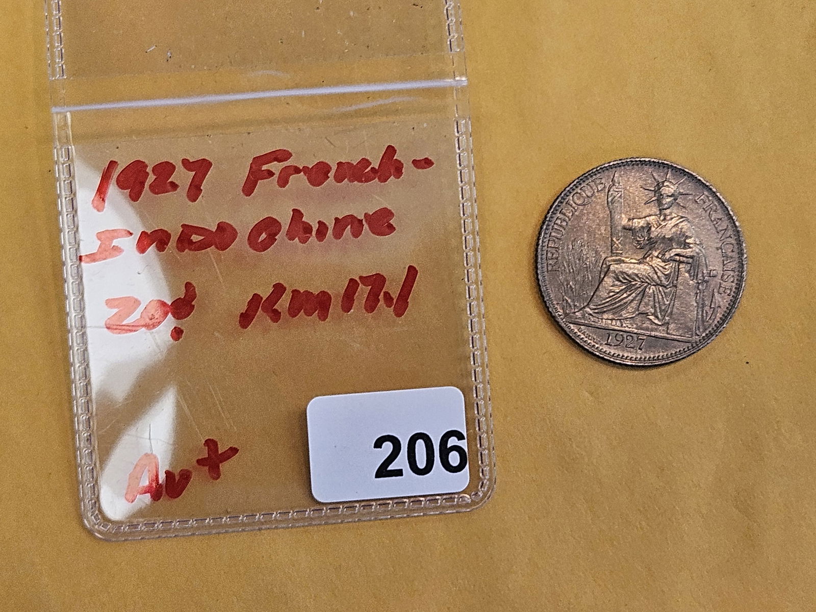 1927 French Indo-China twenty cents in About Uncirculated plus - 2