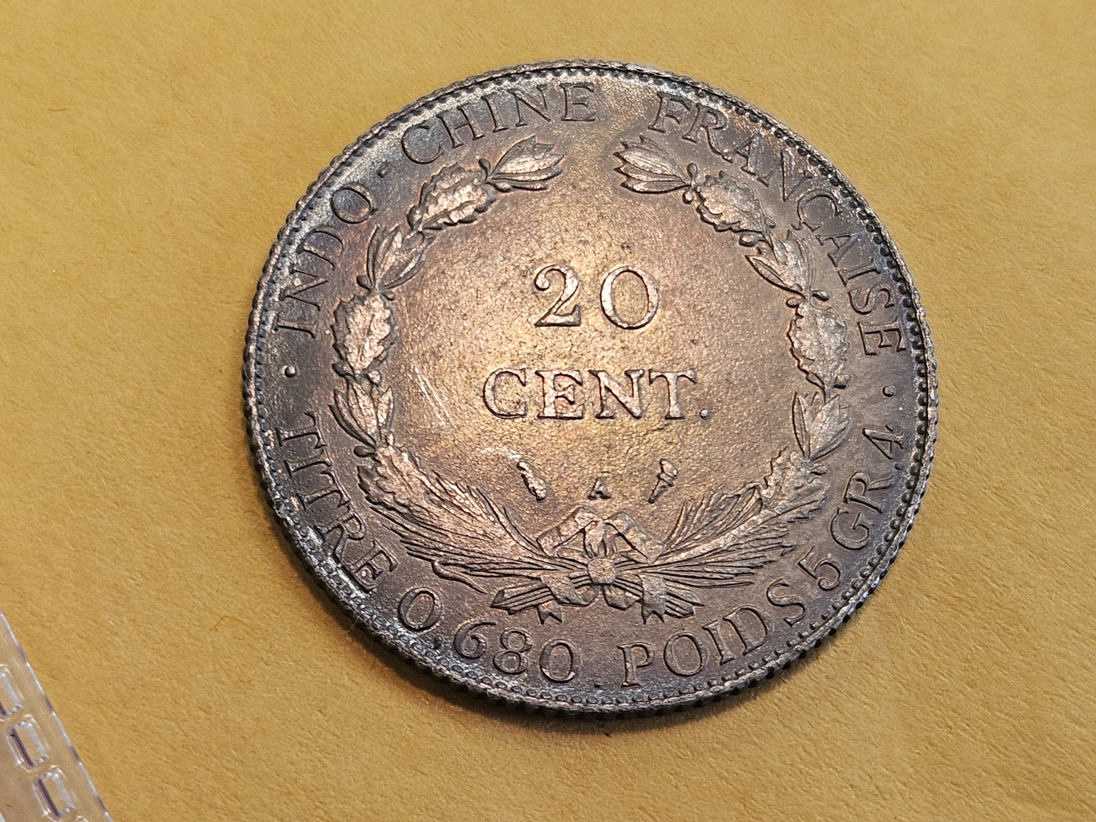 1927 French Indo-China twenty cents in About Uncirculated plus - 4