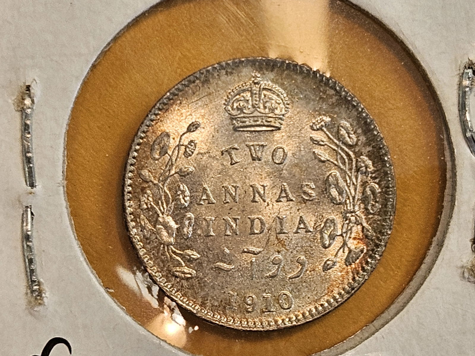 Brilliant Uncirculated 1910 British-India Silver 2 annas - 5