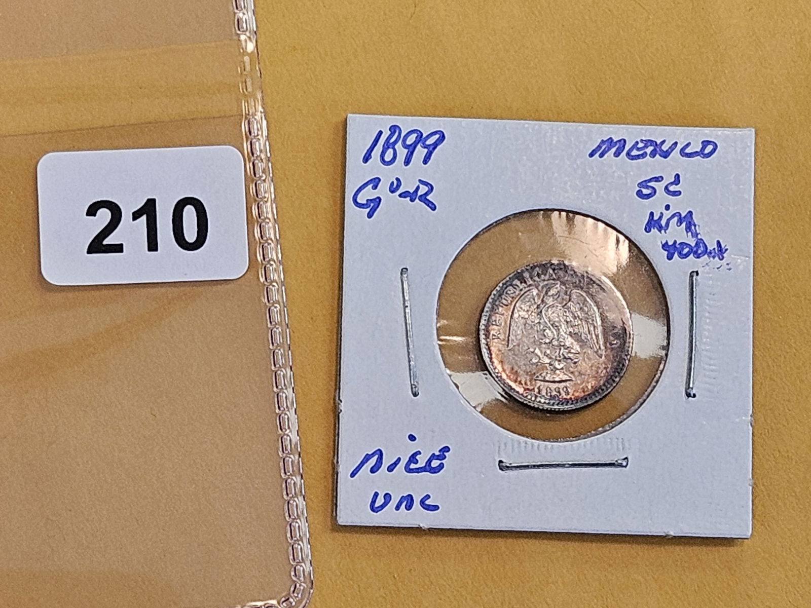 Choice Brilliant Uncirculated 1899 Go-R Mexico silver 5 centavos - 2