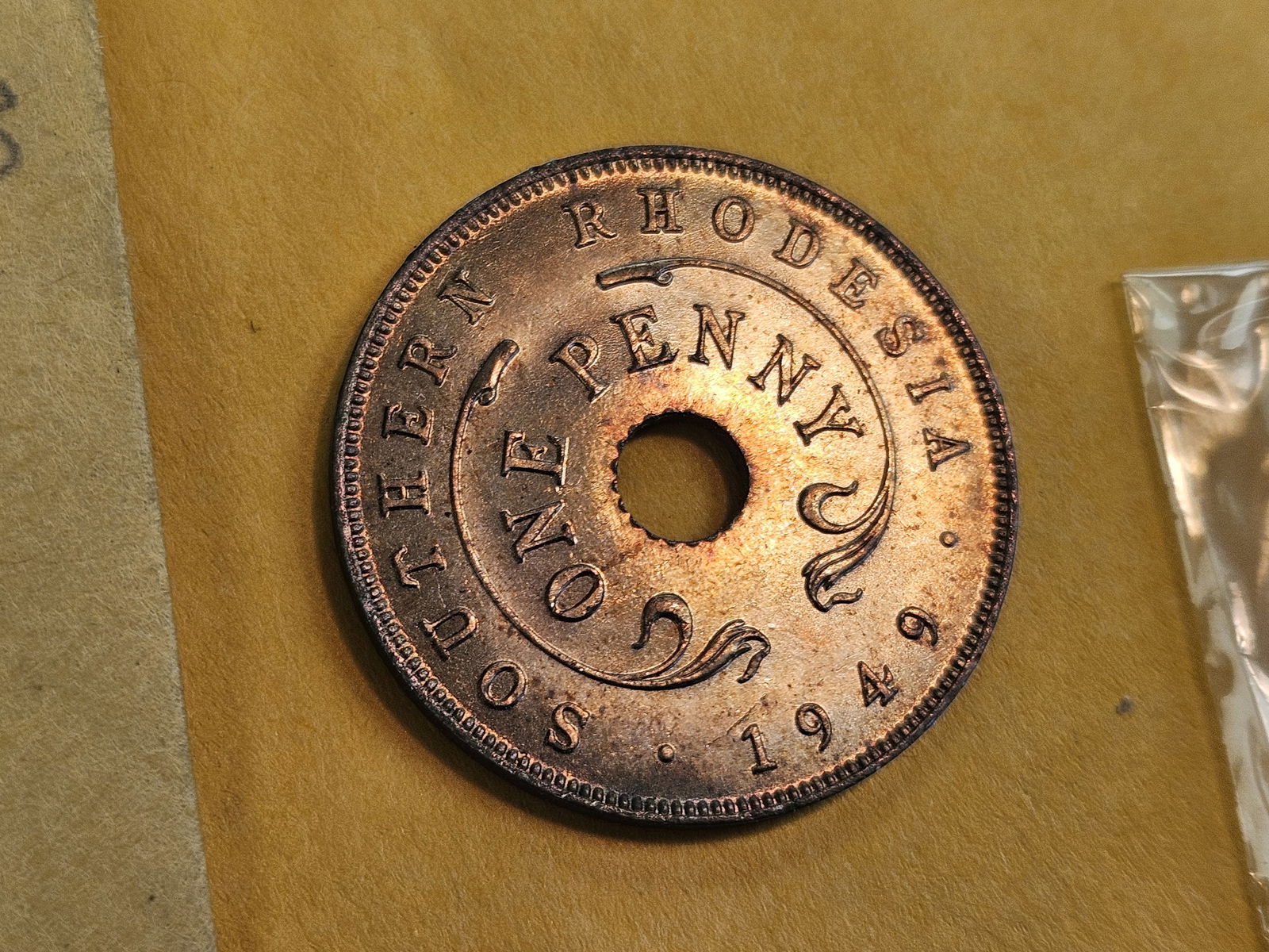 1949 Southern Rhodesia penny in GEM Brilliant Uncirculated Red-Brown: KM 25 
