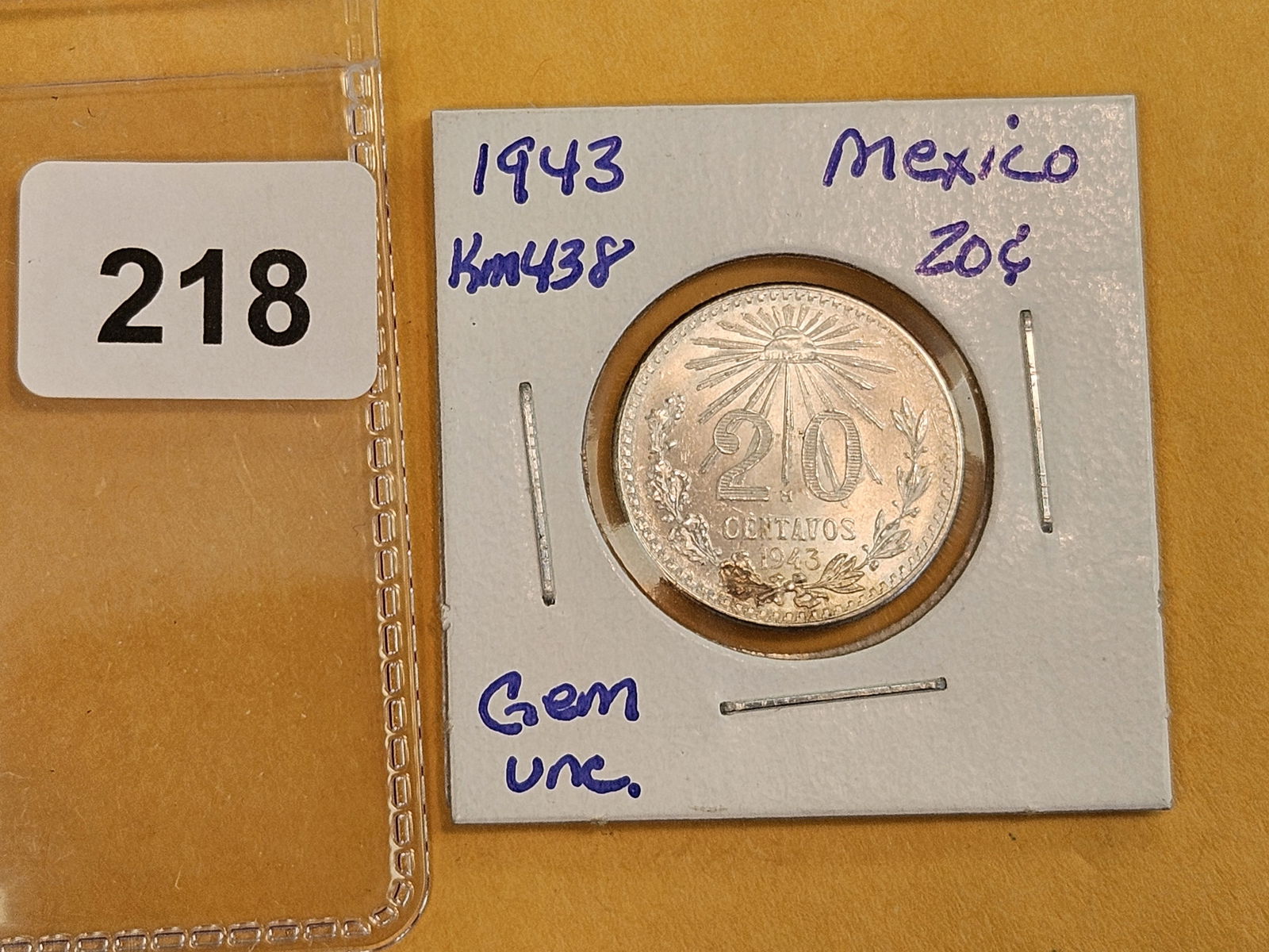 GEM Brilliant Uncirculated 1943 Mexico silver 20 cents - 2