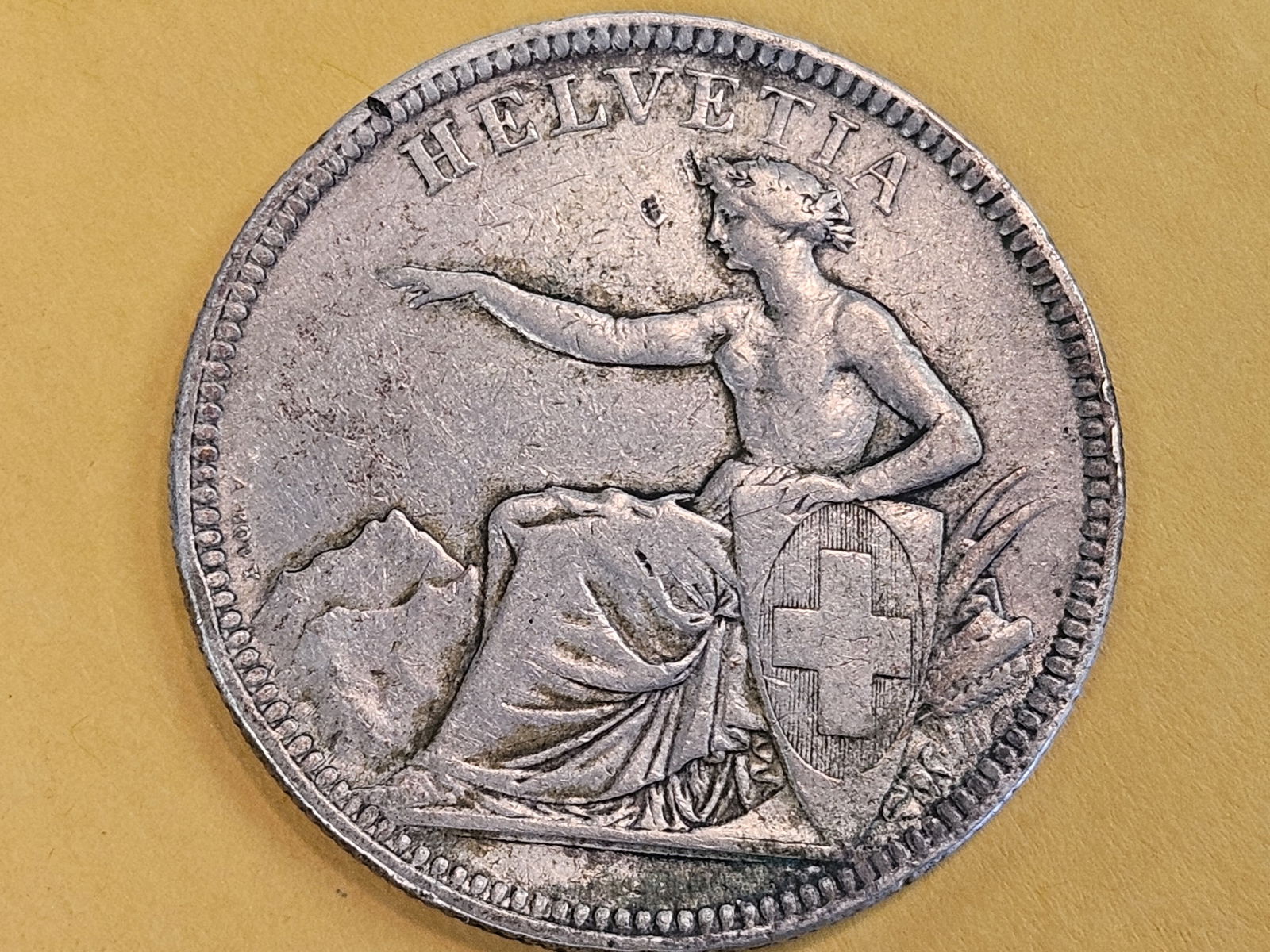 1874-B Switzerland silver 5 francs in Very Fine: KM 11 