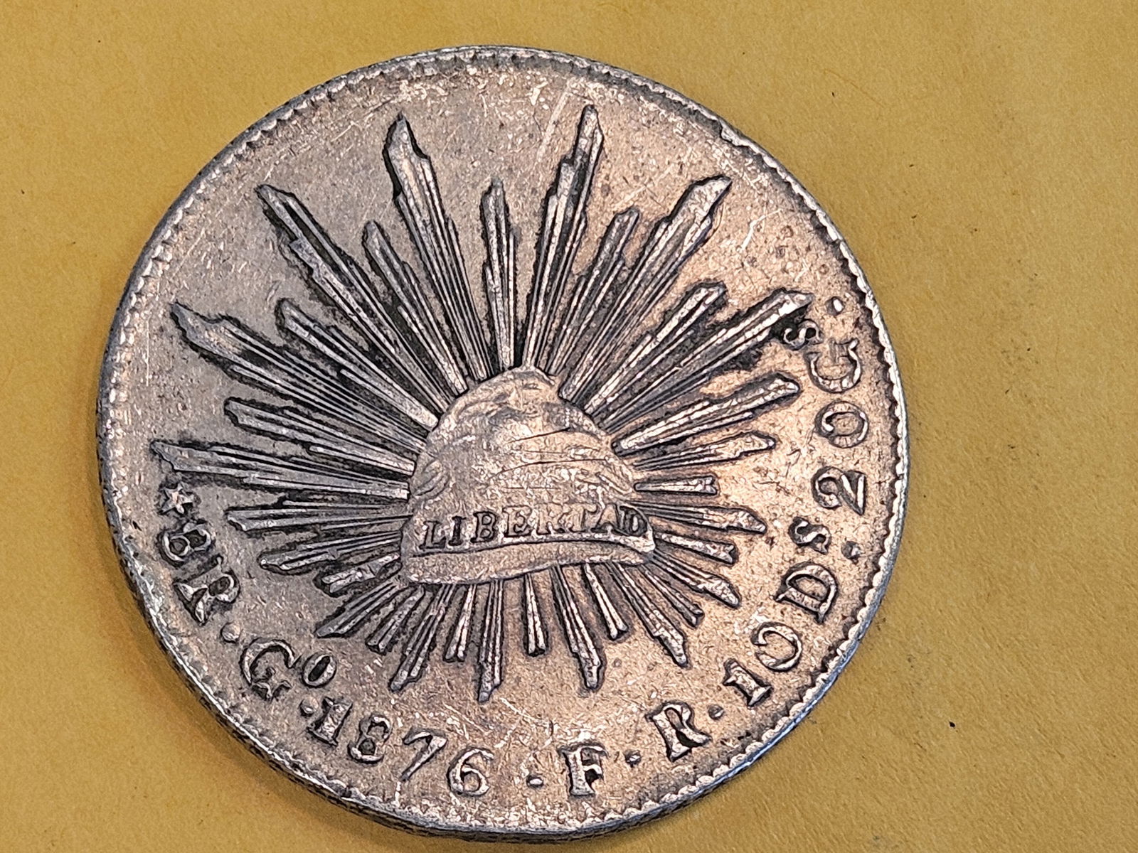 1876 GoF-Fr Mexico silver 8 reals in Extra Fine: KM 377.8 