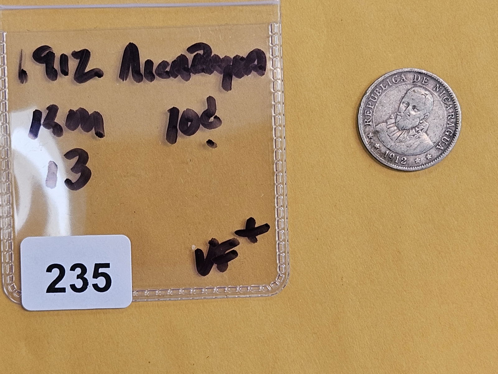 1912 Nicaragua silver 10 cent in Very Fine plus - 2