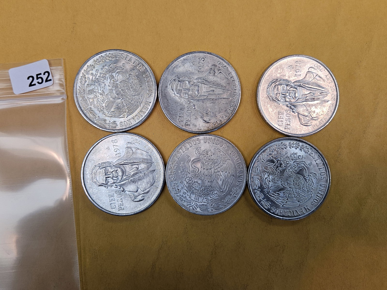 Six mixed silver Mexican coins: Circulated 