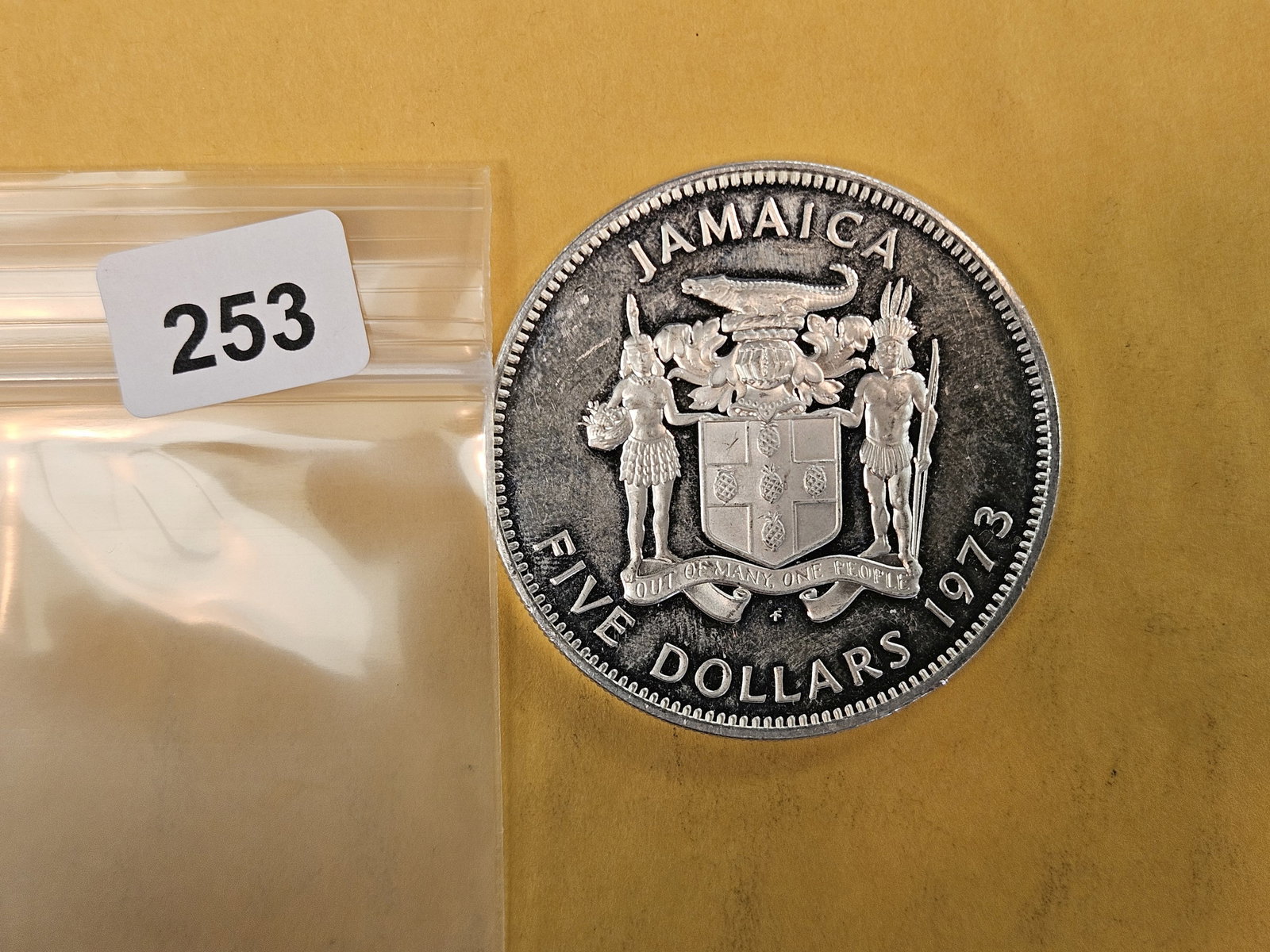 Proof Silver 1973 Jamaica Five Dollars: Large silver coin