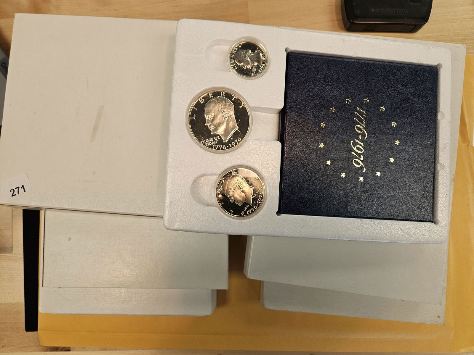 Five GEM Proof silver Bicentennial 3-Coin SILVER Coin sets: In OGP and original shipping sleeves 