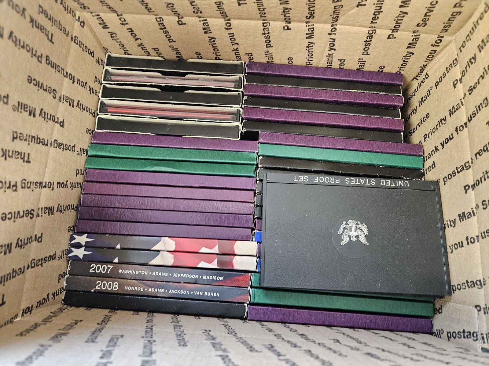 FORTY US Proof Sets: Ships separately in a Flat Rate Medium Box. No combined shipping. Most in OGP. Duplicates 