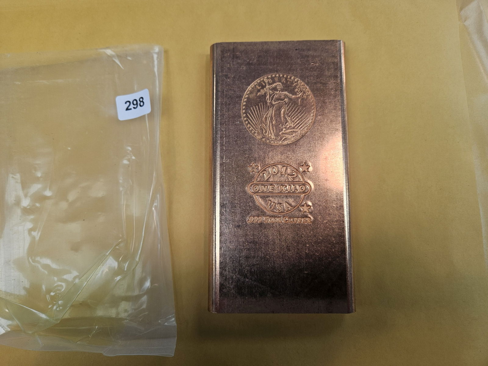 ONE KILO .999 fine Copper Bar: Gaudens motif 