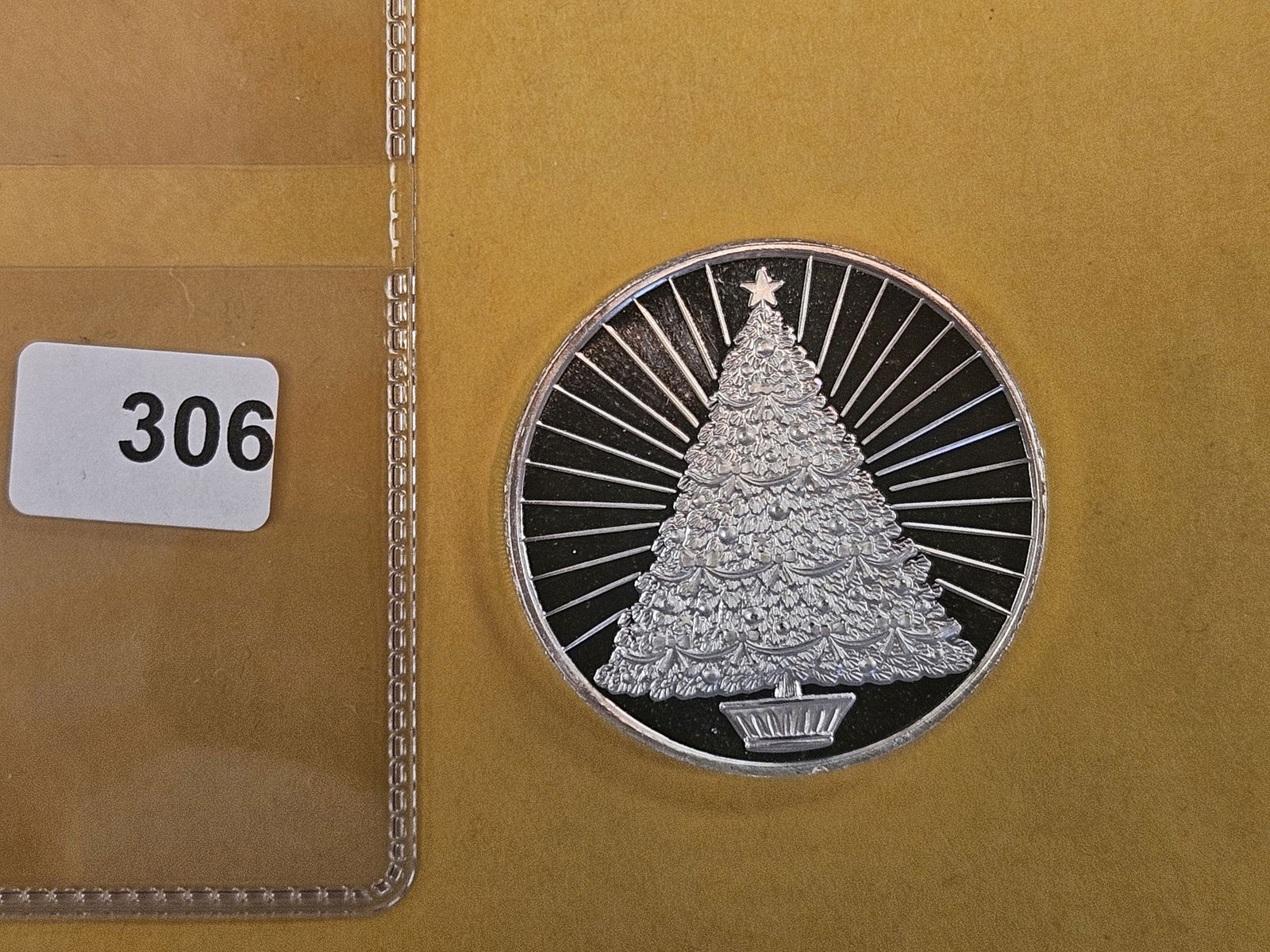 One Troy ounce .999 fine silver Proof art round: Christmas Tree 