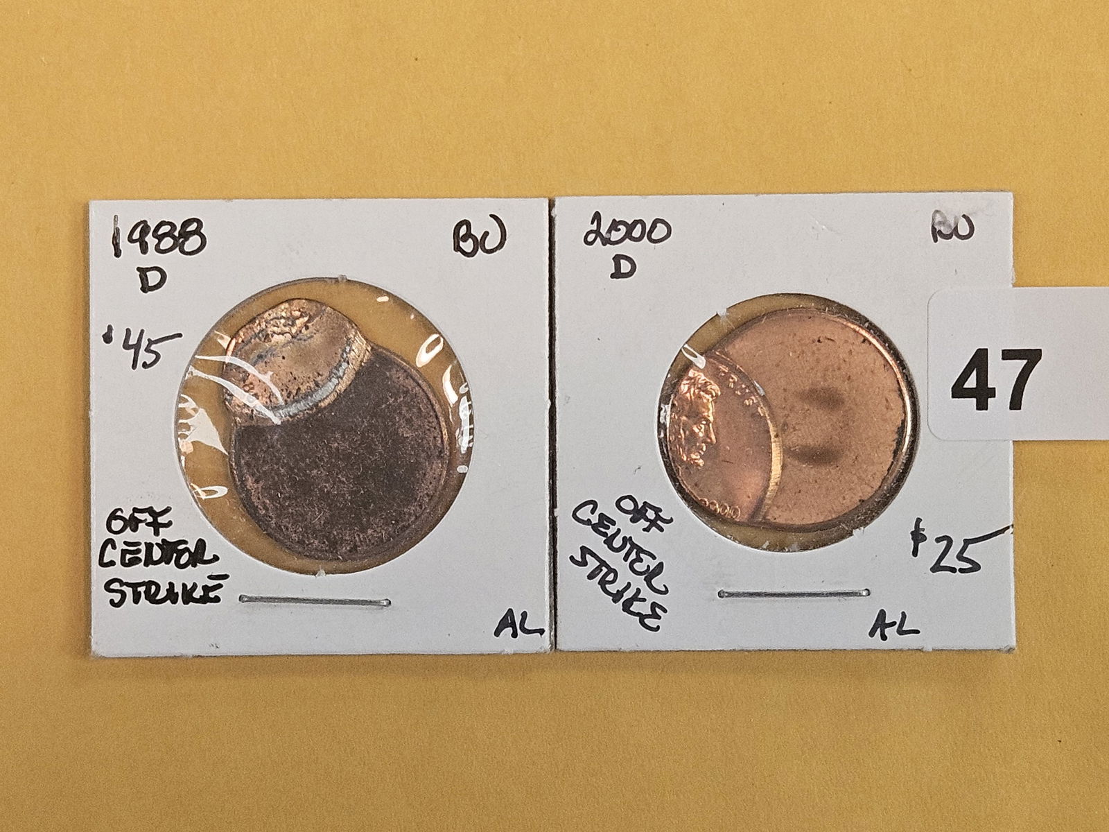 Mint Errors! Two Brilliant Uncirculated Lincoln Cents: Both off-center strikes 