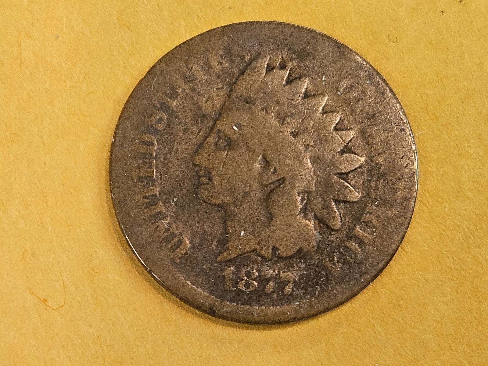 ** KEY DATE ** 1877 Indian cent in G-VG: THE key date for the series! Good obverse and full rims (VG) reverse 