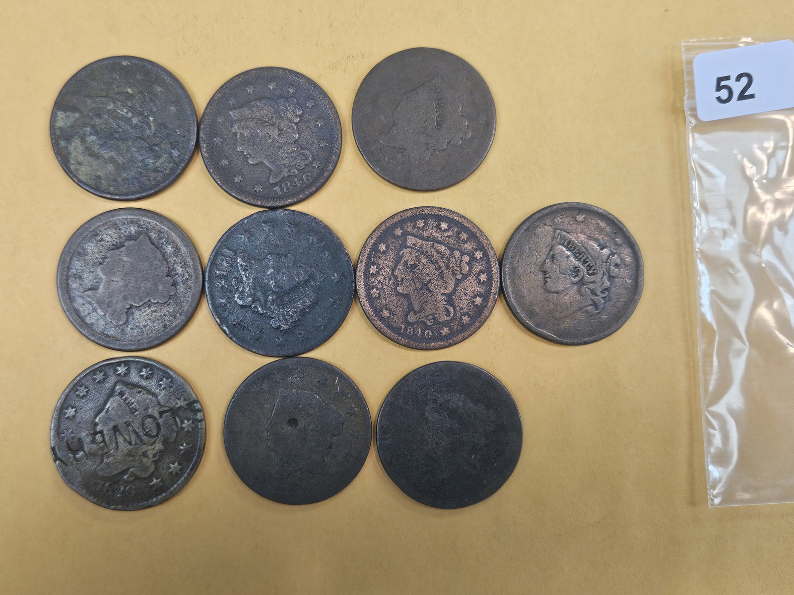 Ten Mixed Large Cents: All circulated 