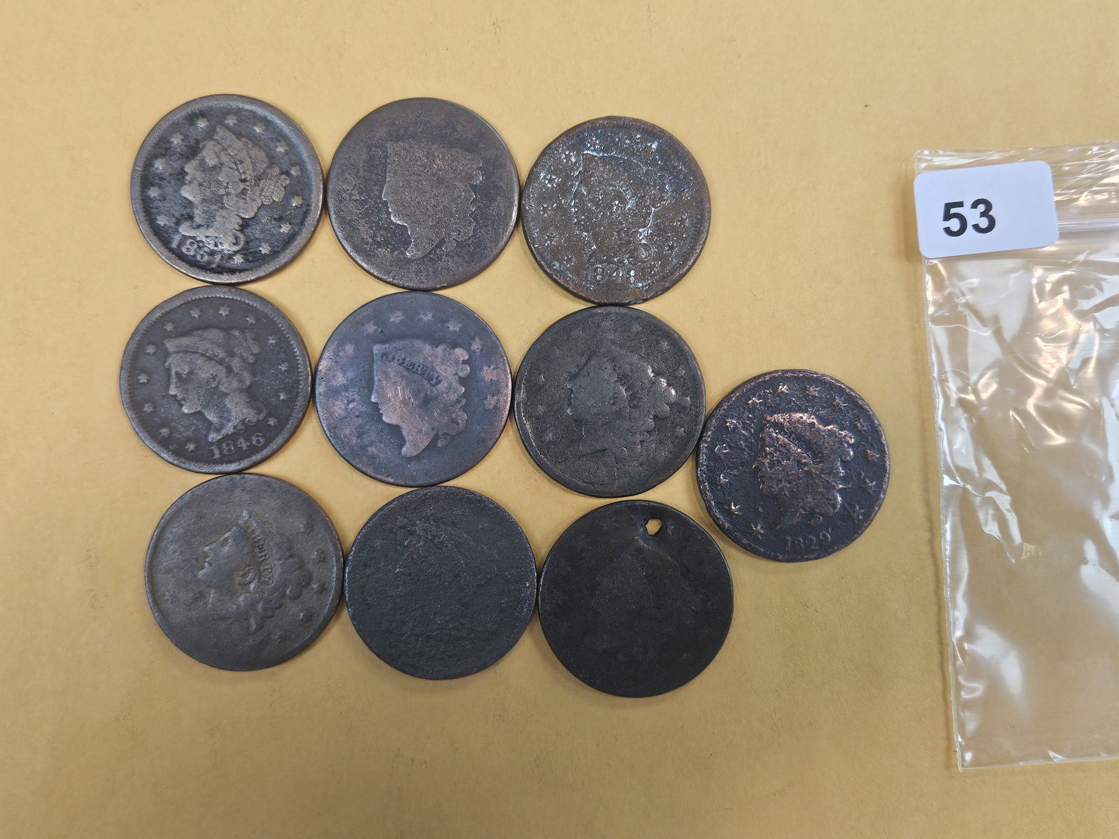 Ten Mixed Large Cents: All circulated 