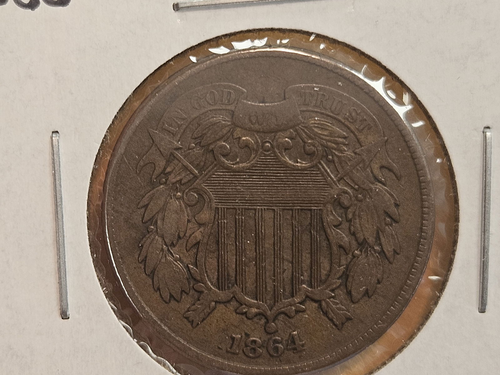 Error! 1864 Two Cent piece in Very Fine plus: Partially rotated reverse 