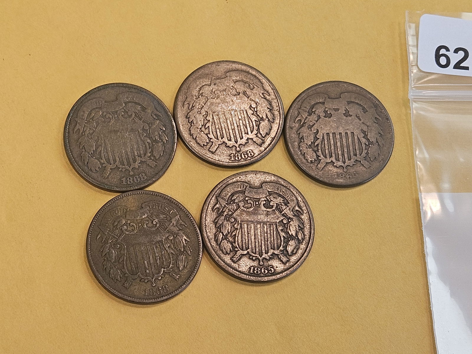 Five mixed Two-cent pieces - 2