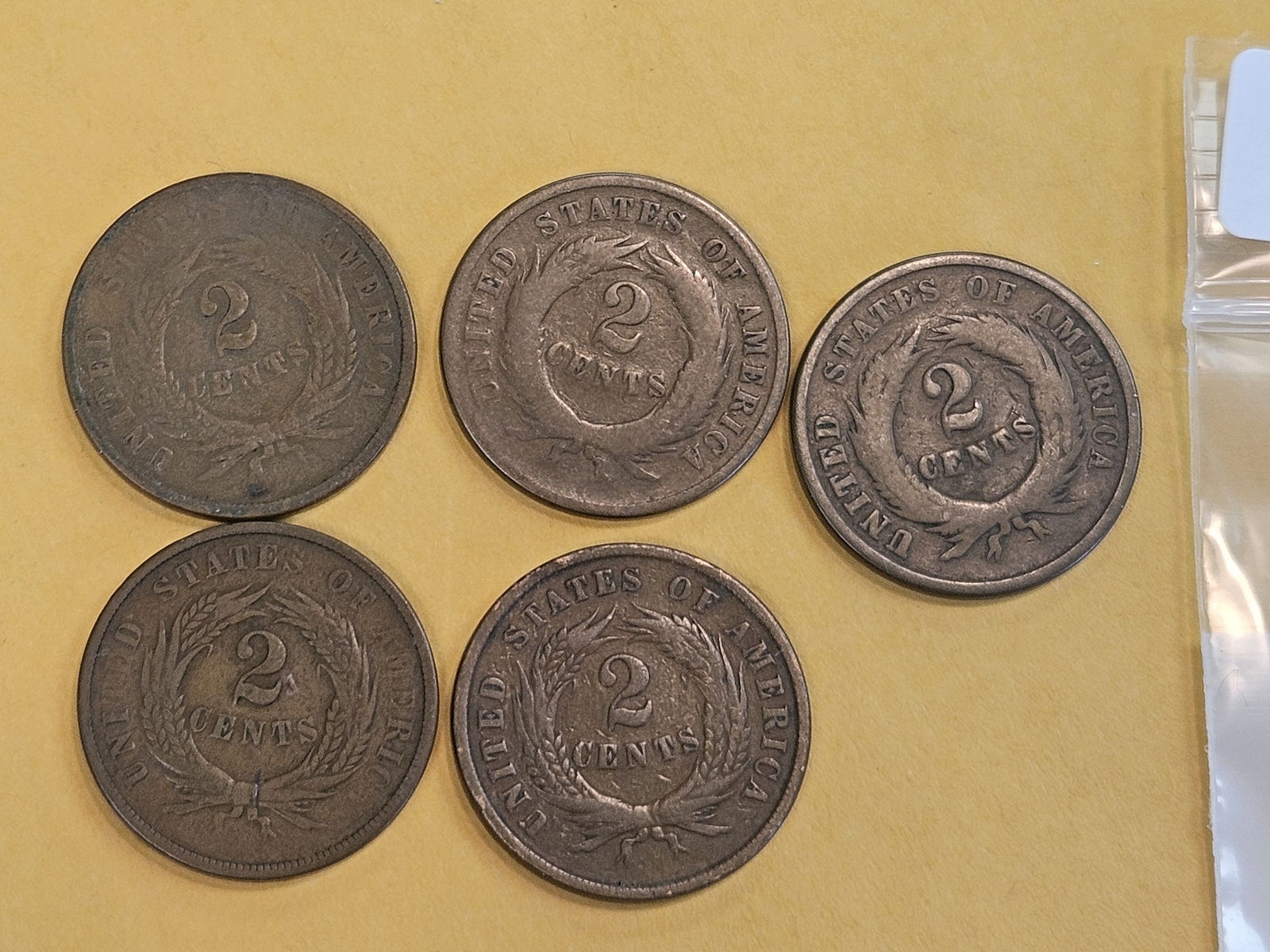 Five mixed Two-cent pieces - 3