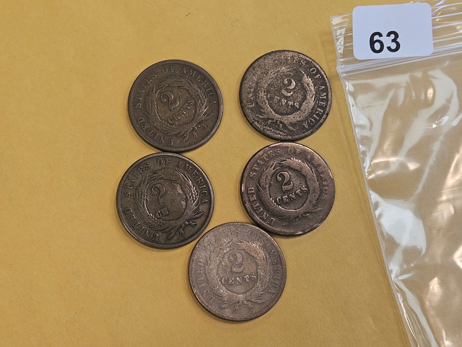 Five mixed Two-cent pieces - 2