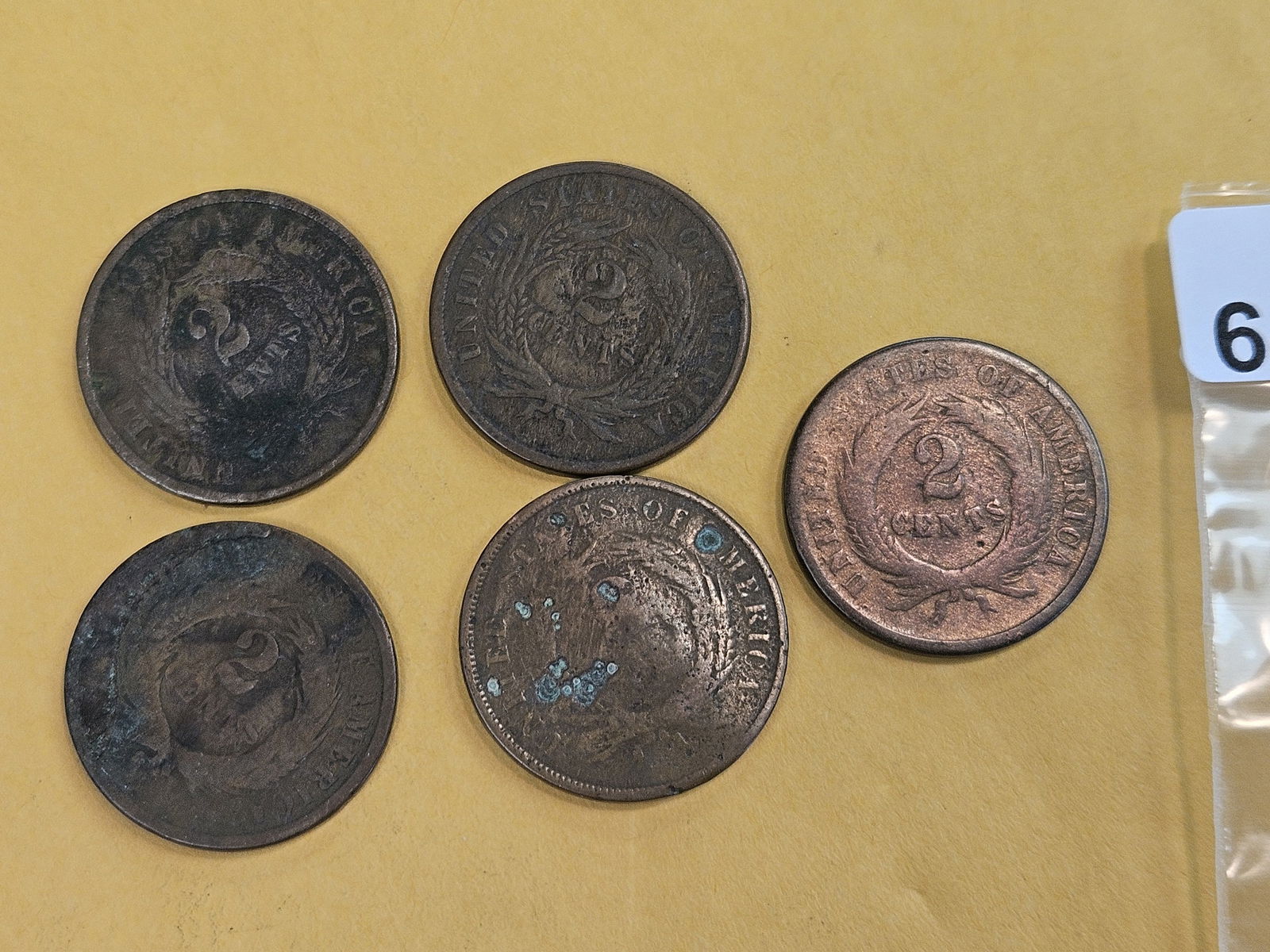 Five mixed Two-cent pieces - 2