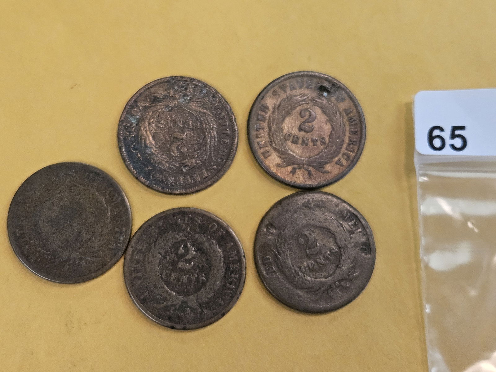 Five mixed Two-cent pieces - 2