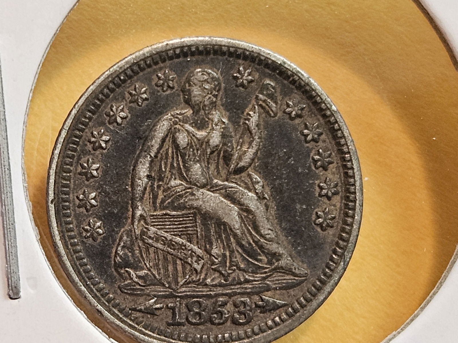 * 1853 Seated Liberty silver Half Dime in About Uncirculated plus - 4