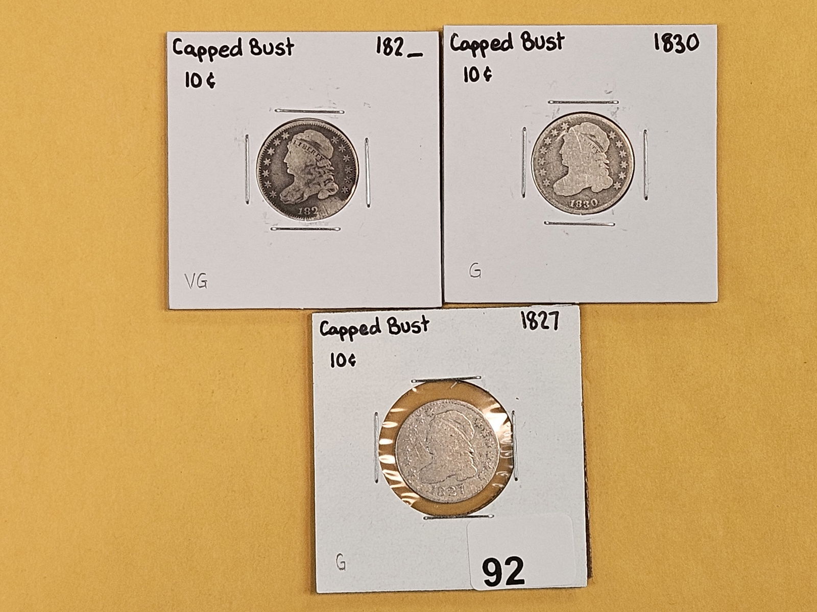 Three different Capped Bust Silver Dimes: 1830, 1827 and 182_
