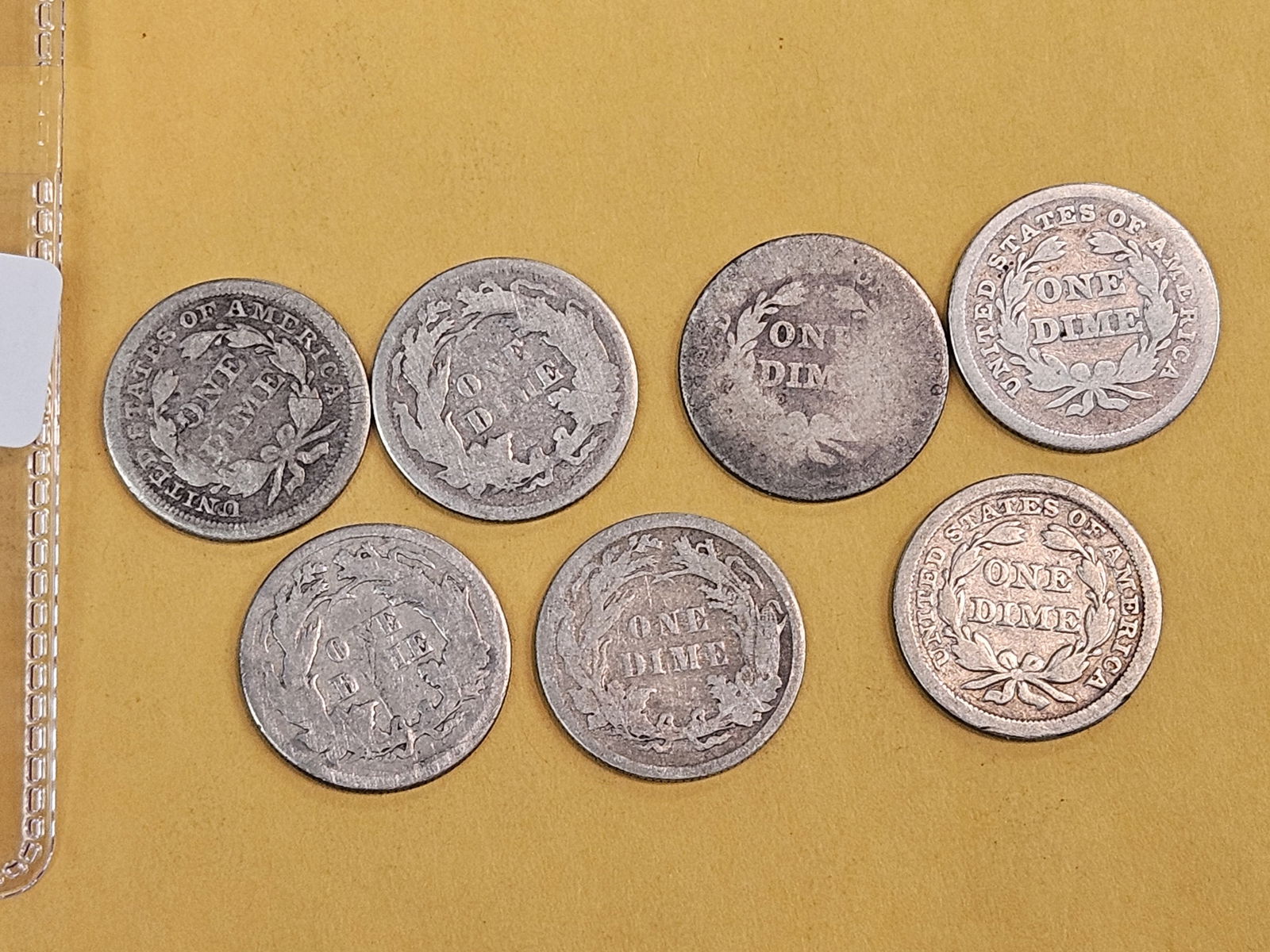 Seven mixed, silver, Seated Liberty Dimes - 3