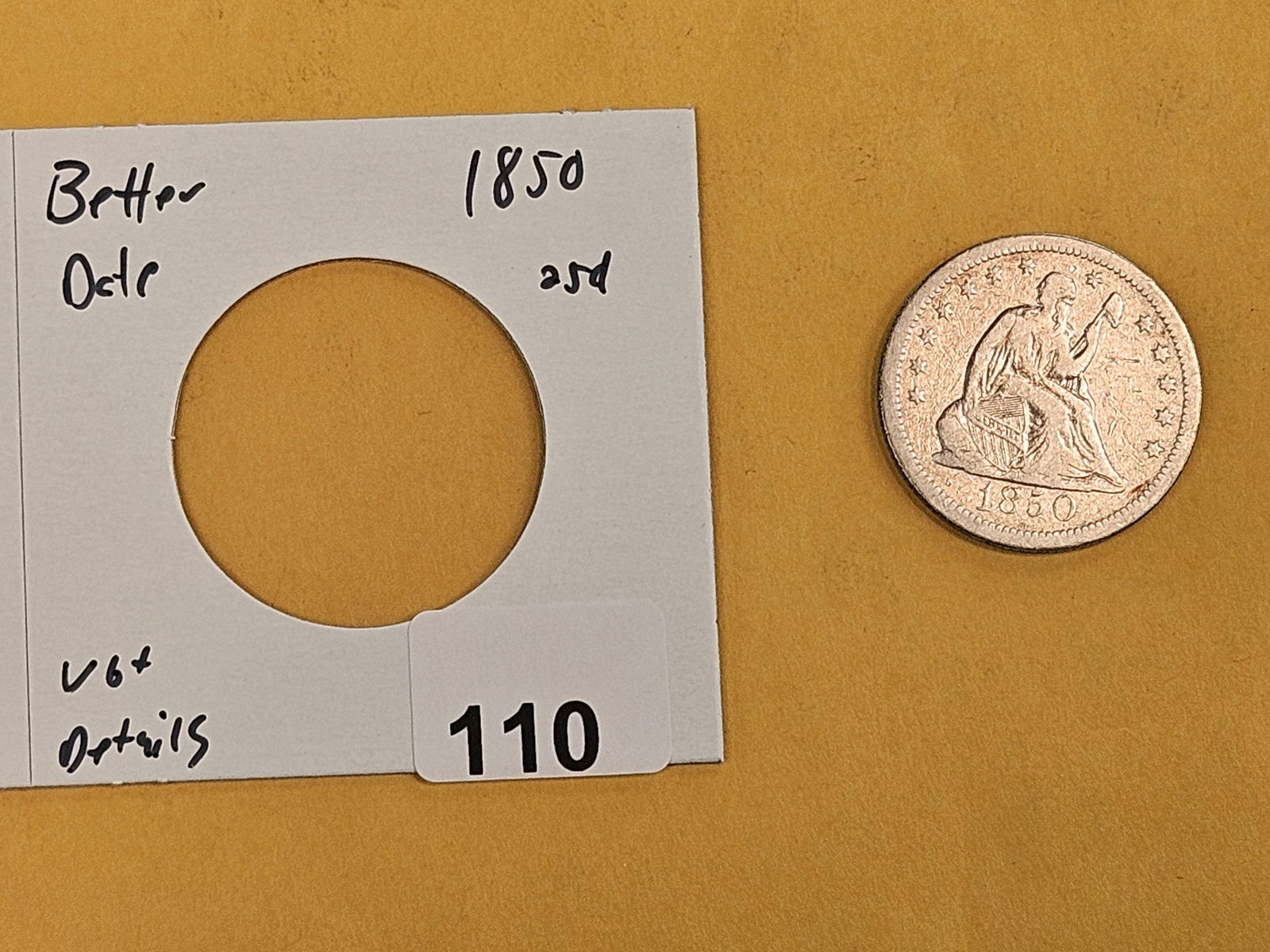 Better date 1850 Seated Liberty silver Quarter - 2