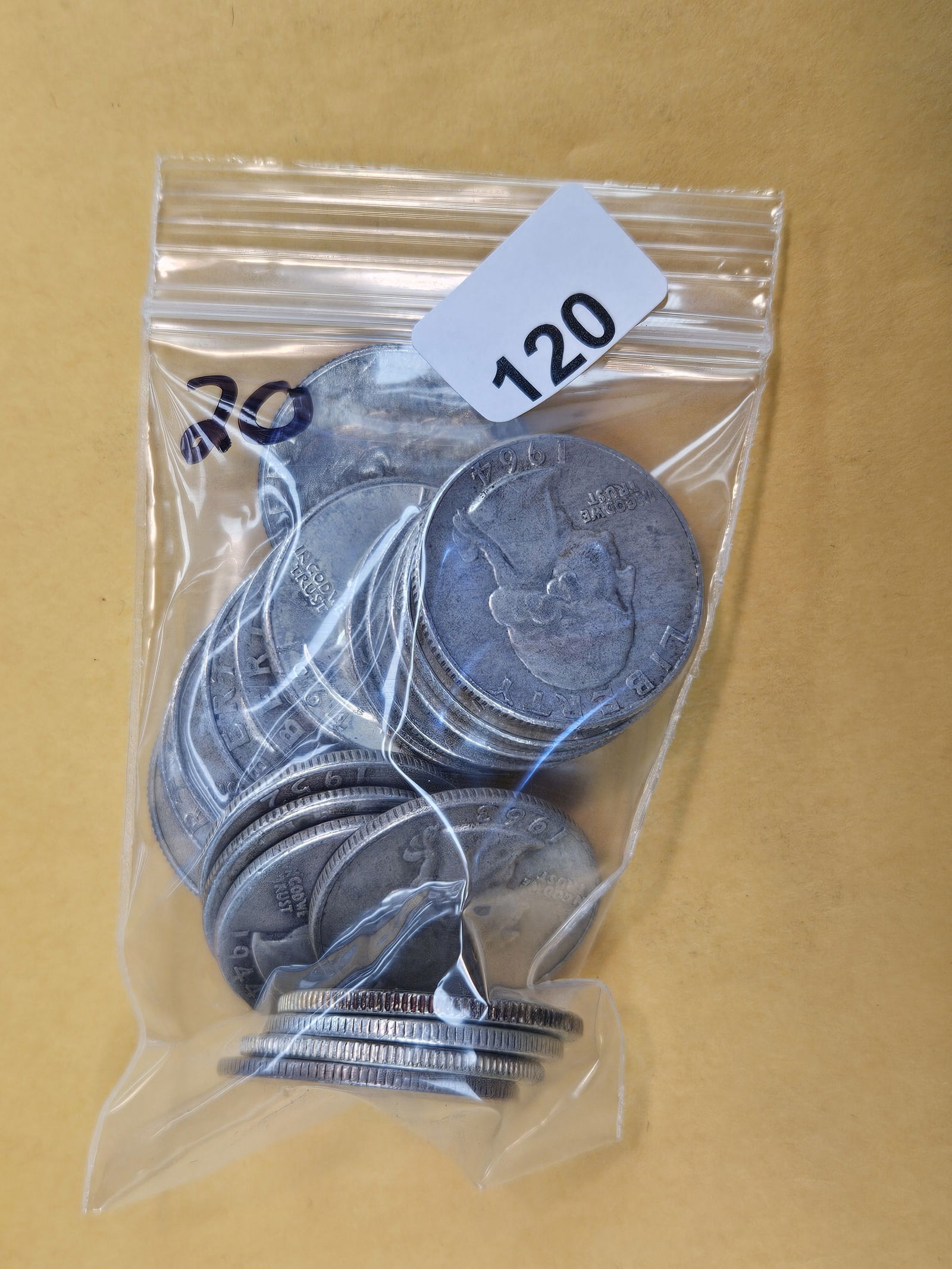 Twenty, mixed, silver Washington Quarters: Circulated 