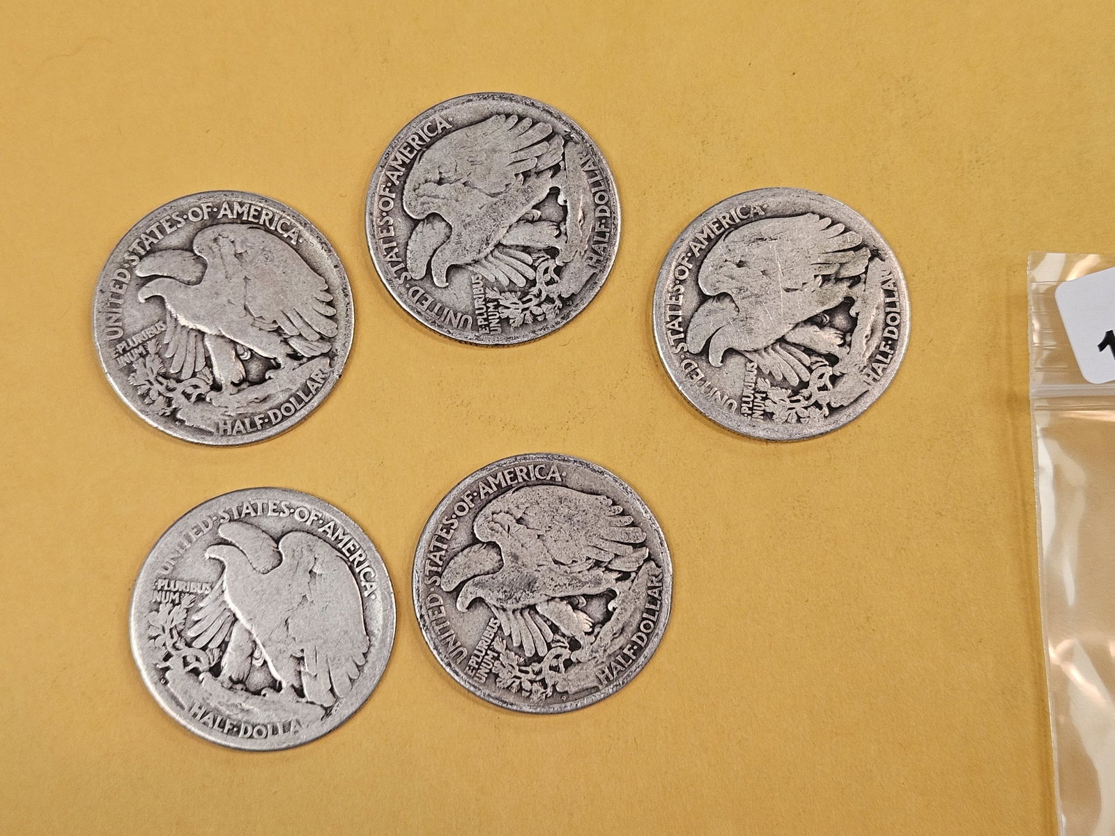 Five mixed, silver, Walking Liberty Half-Dollars - 2
