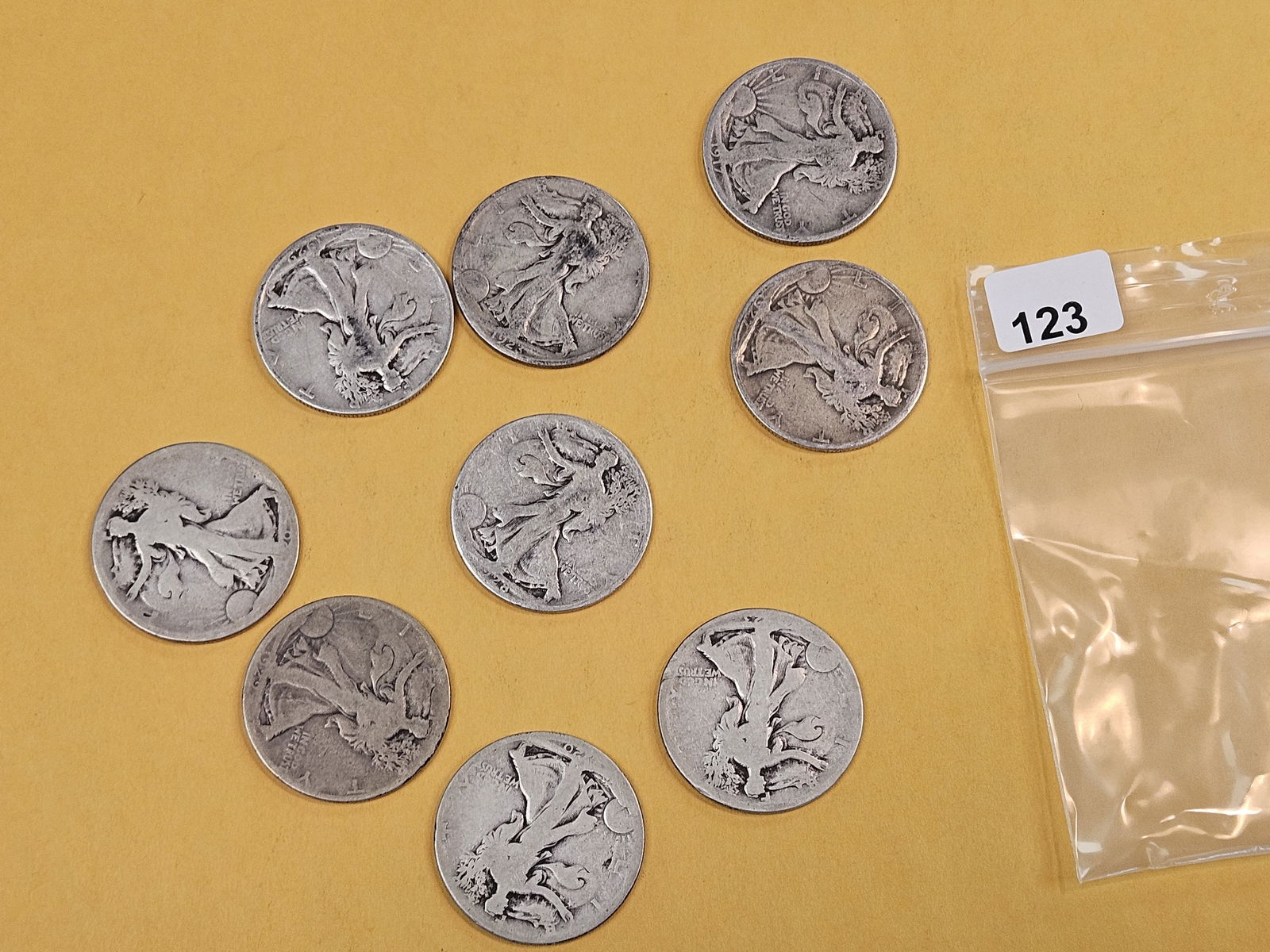Nine mixed, silver, Walking Liberty Half-Dollars - 2