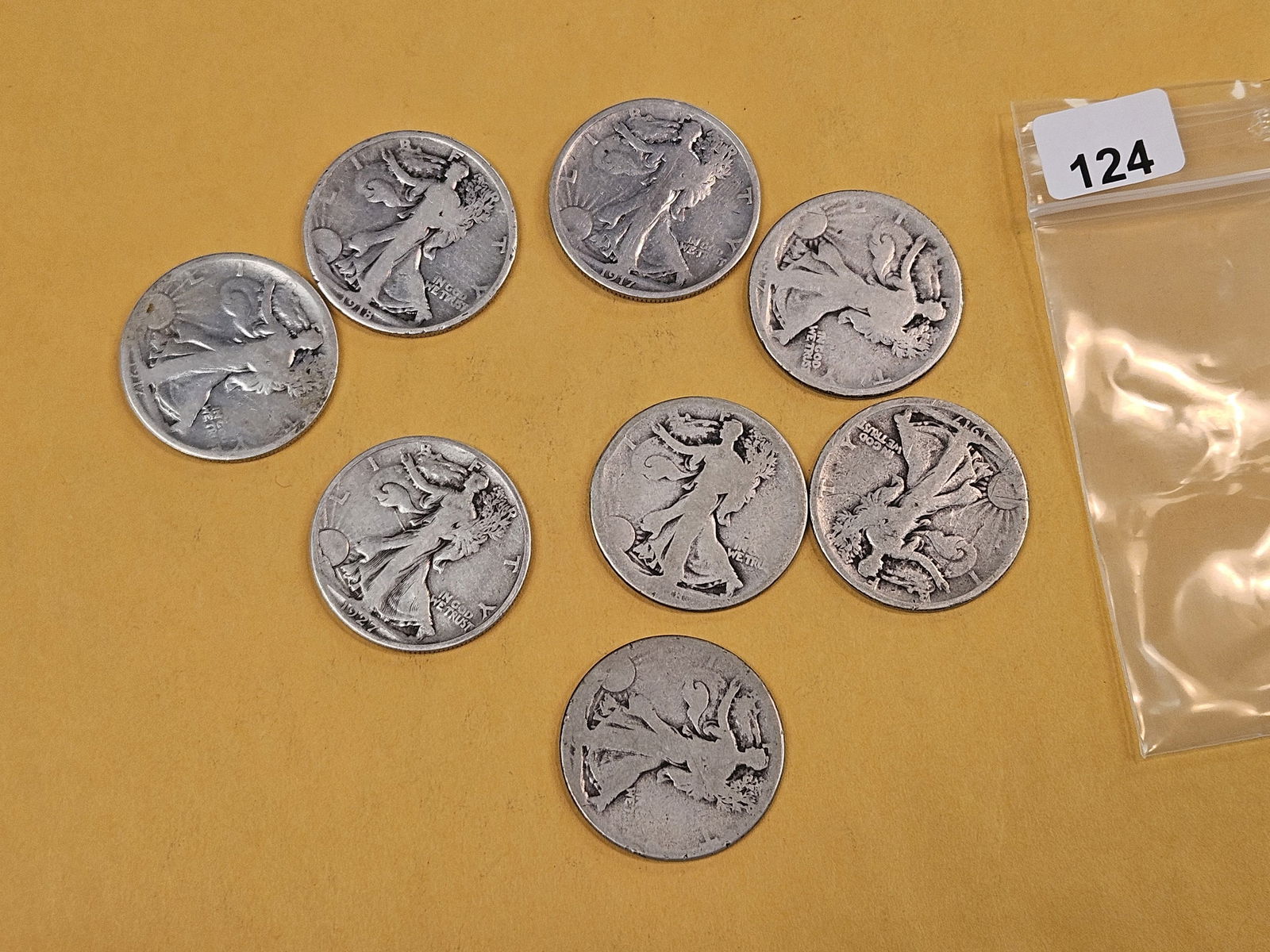 Eight mixed, silver, Walking Liberty Half-Dollars - 2
