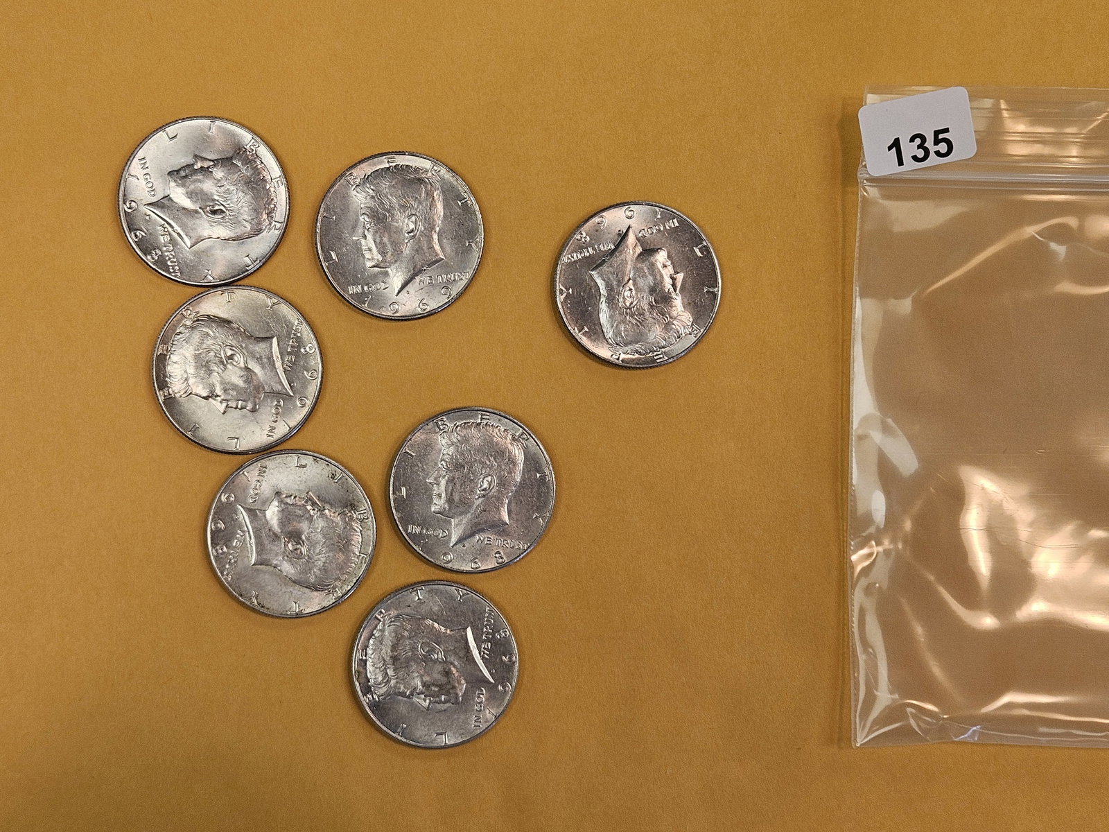 Seven Bright, silver, Kennedy Half Dollars: All 40% silvers 