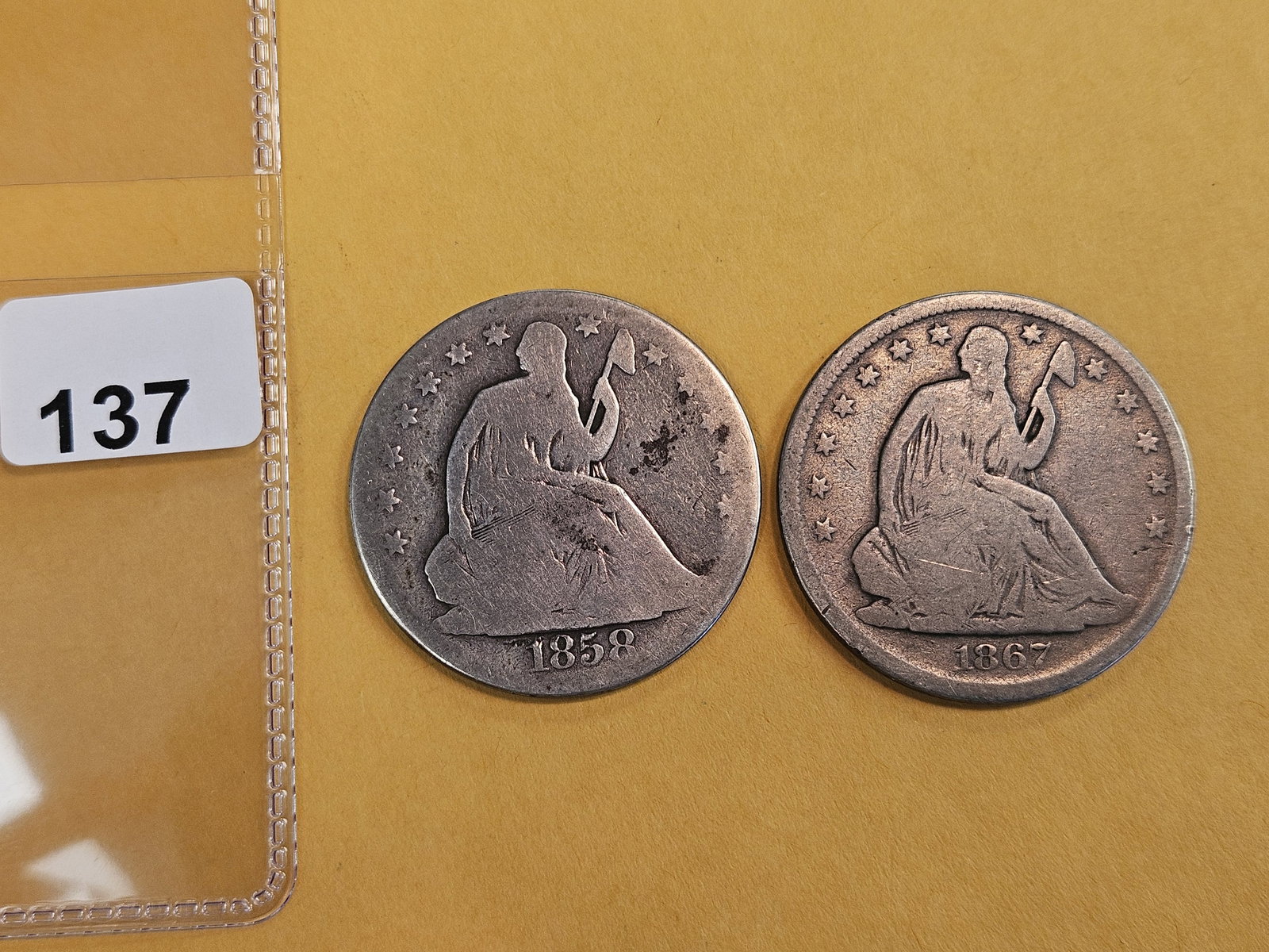 1858-O and 1867-S Seated Liberty Silver Half Dollars: Circulated