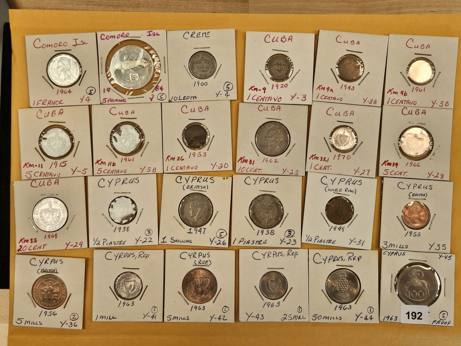 Twenty-four nice mixed World Coins: Comorro Islands, Cuba and Cyprus 
