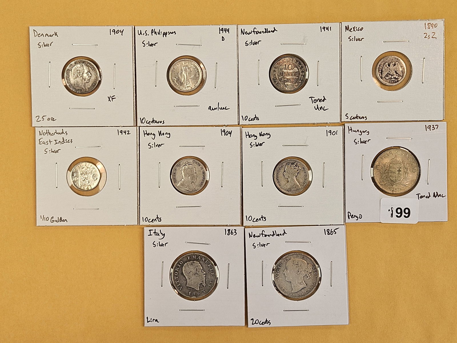 Ten nice, mixed, silver, World coins: Another round the world mix