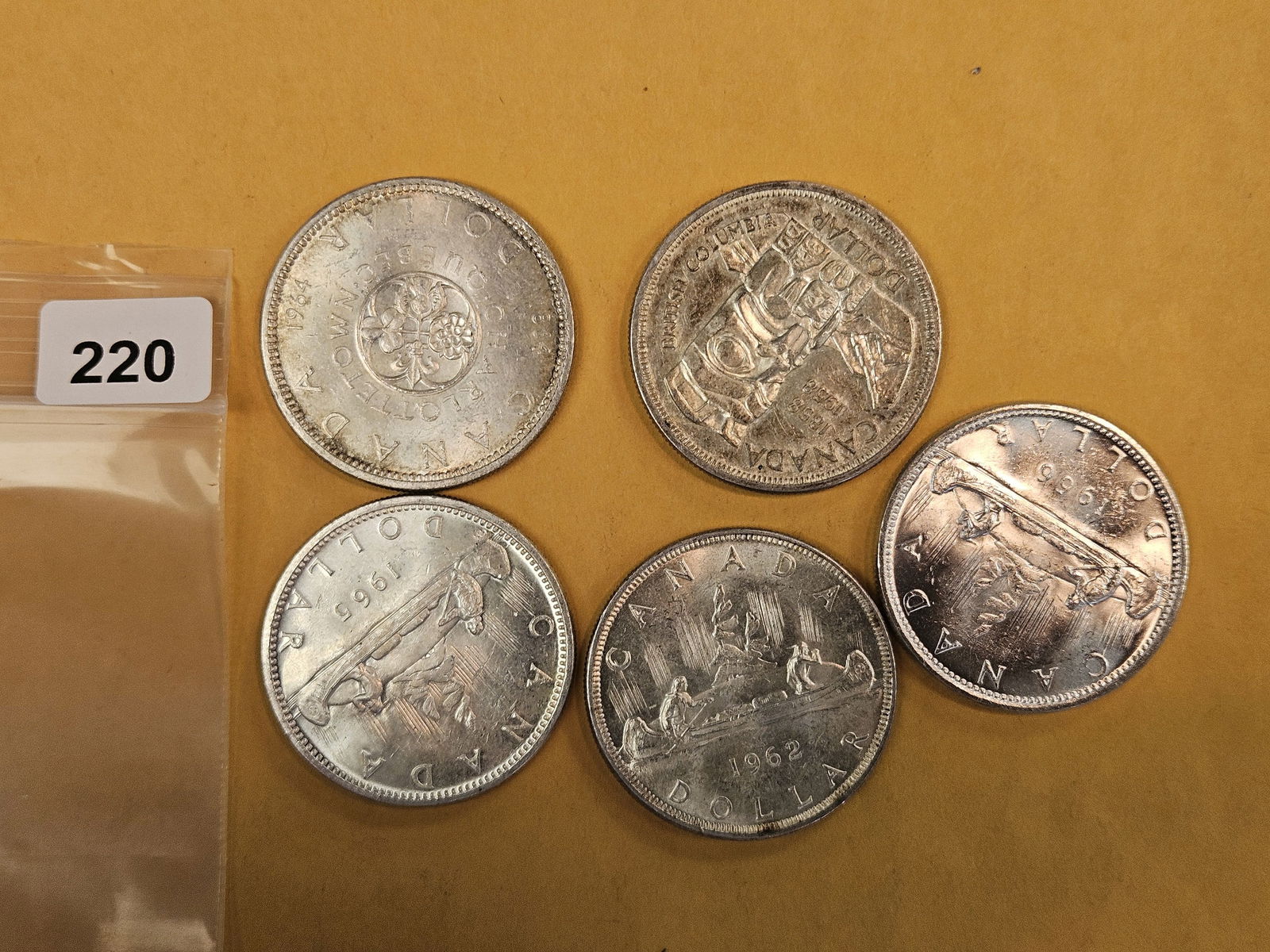 Five Canadian Silver Dollars: Circulated 