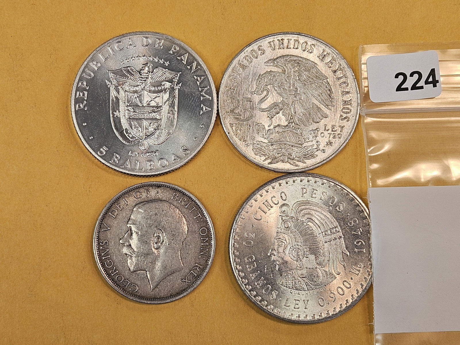 Four nicer, larger, World Silver Coins: Panama, Great Britain, Mexico 