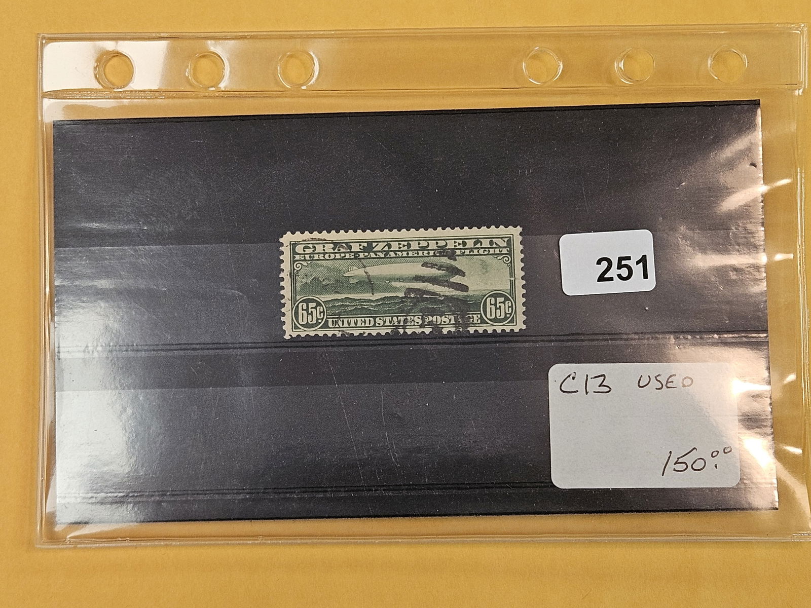 ** BETTER PHILATELICS ***: Got a nice group of Stamps from a well-known dealer, Joe Kremel of Kremel's Korner, in Chicago! Next up is: Scott C13: 1930 65c Air Graf Zeppelin over Atlantic Ocean. Used 
