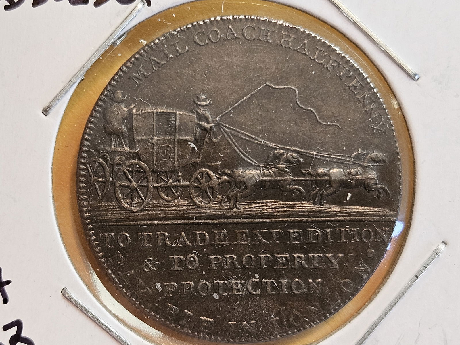 CONDER TOKEN! Scarcer! 1797 Middlesex Copper half-penny token: Palmer's Mail Coach. DH 363. Looks Uncirculated