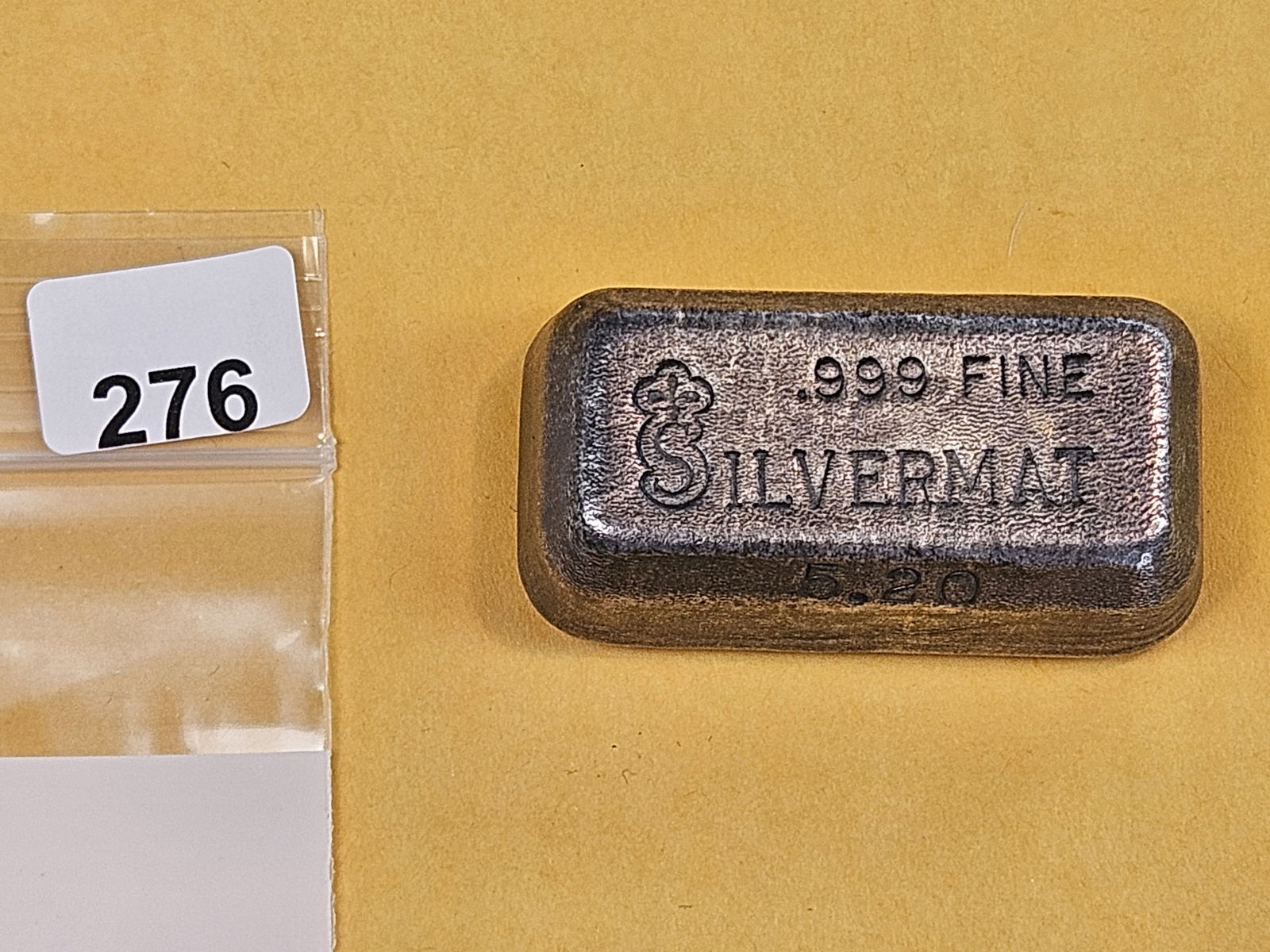 * SCARCE * SILVERMAT .999 fine silver bar: Weighs 5.2 Troy ounces. From what the dealer tells me this was a Saint Louis company and these bars are pretty rare. 