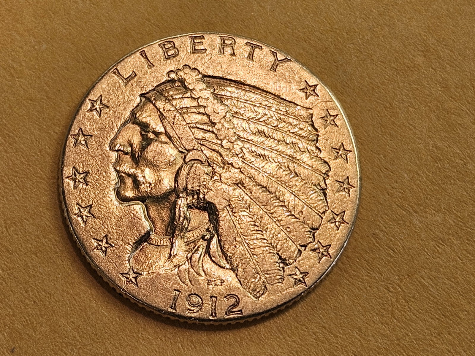 GOLD! Bright About Uncirculated 1912 Indian Head Gold $2.5 Dollars: Quarter Eagle