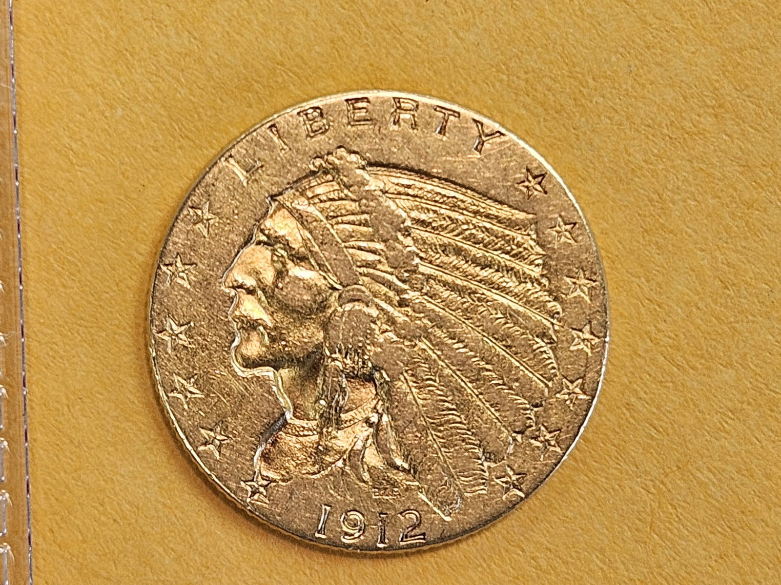 GOLD! Bright About Uncirculated 1912 Indian Head Gold $2.5 Dollars - 3
