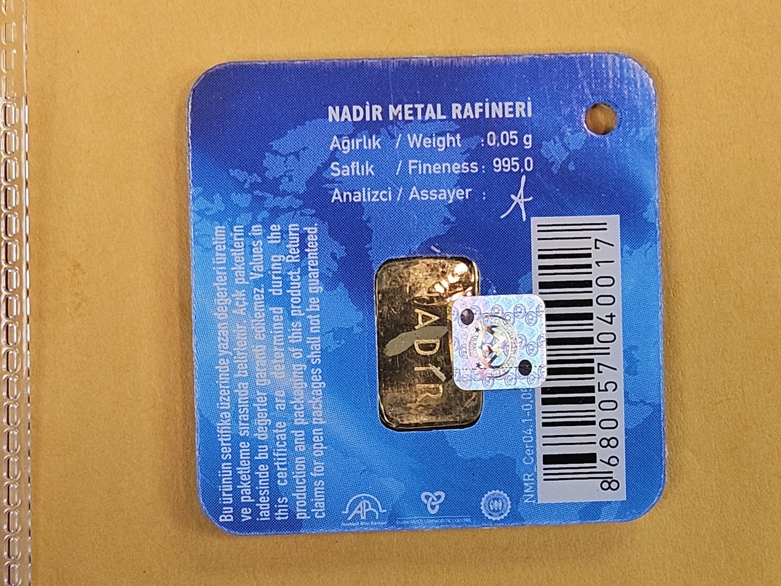 GOLD! NADIR Gold .995 Gold bar - 3