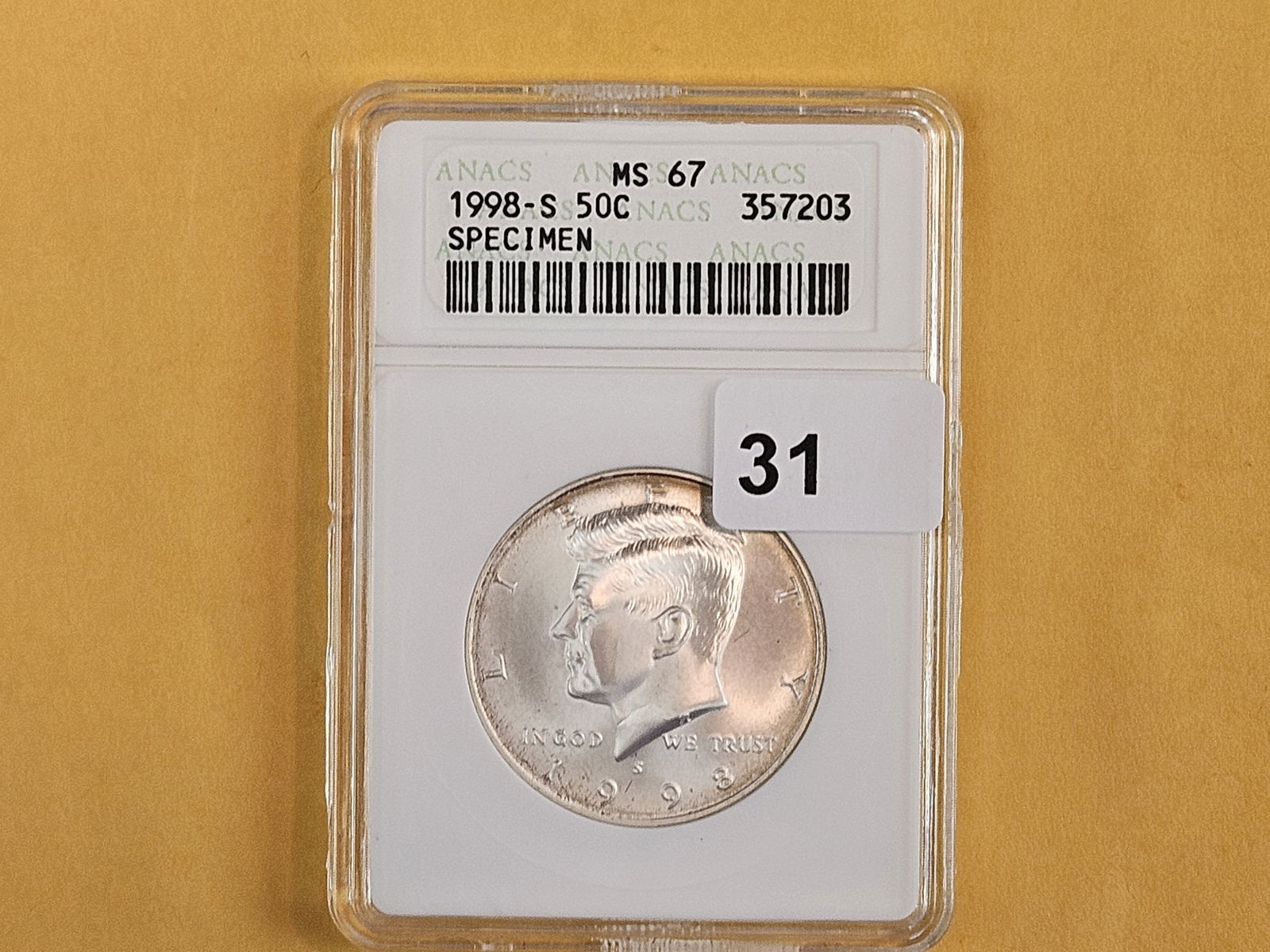 Superb GEM! ANACS 1998-S Silver Kennedy Half Dollar in Mint State 67 - 2