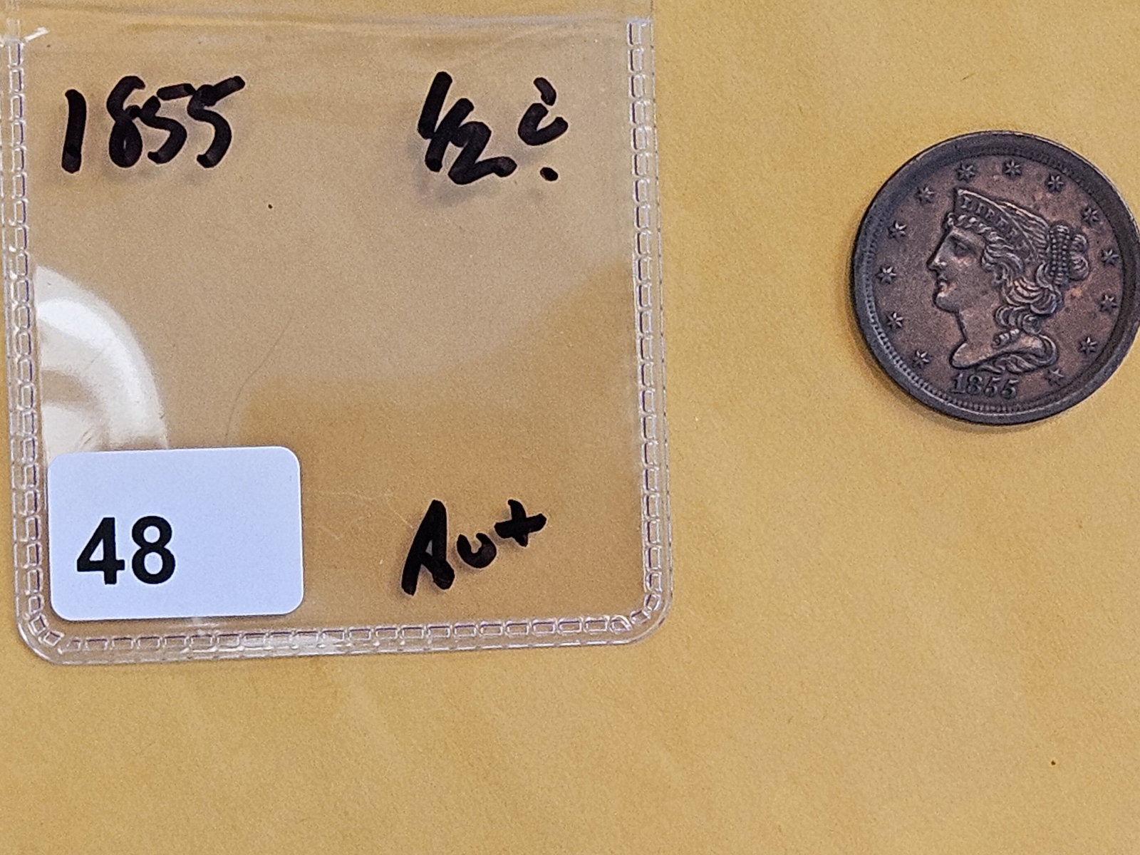 1855 Braided Hair Half-Cent in About Uncirculated plus - 2