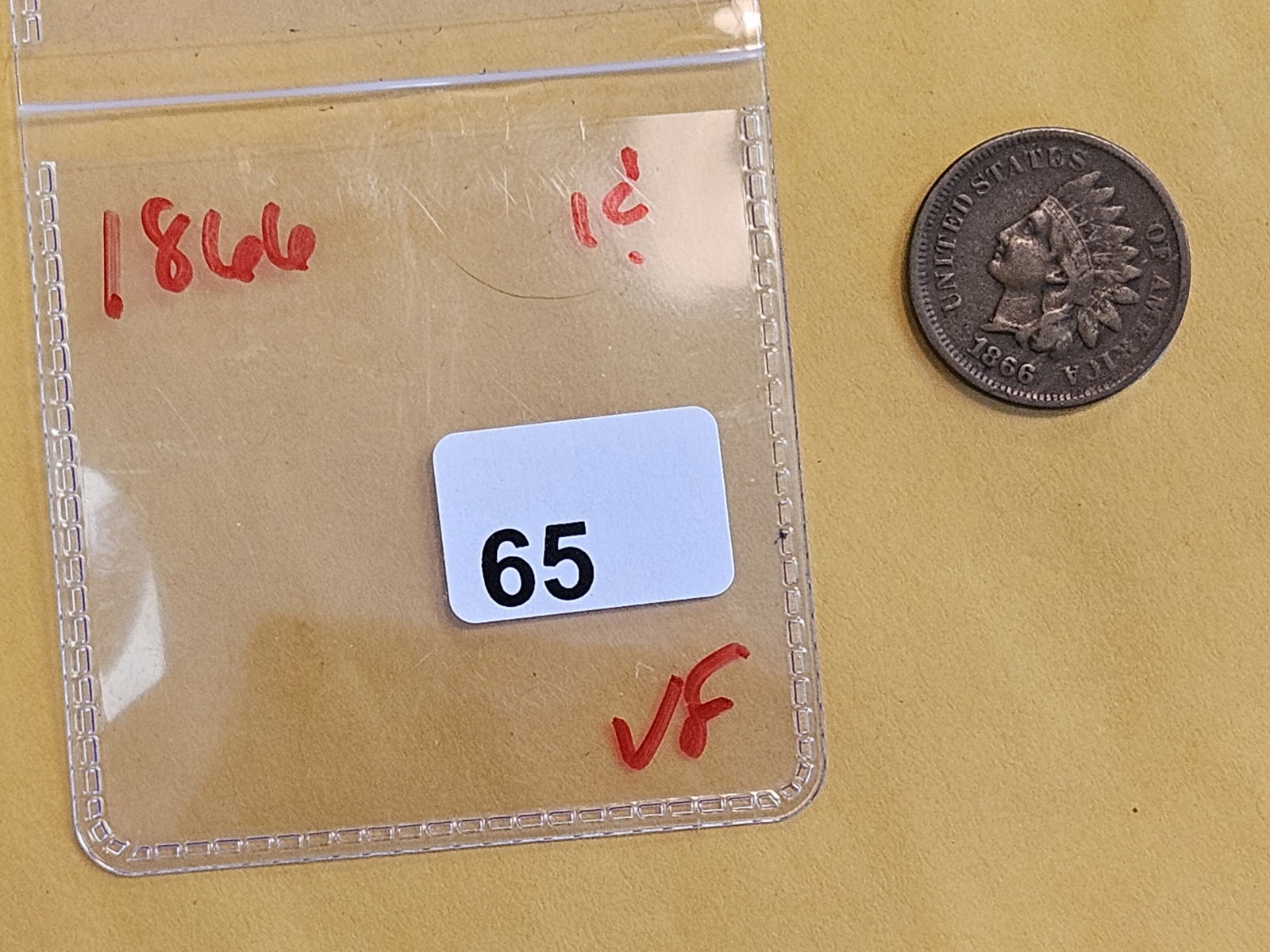 * Semi-key 1866 Indian cent in Very Fine - 2