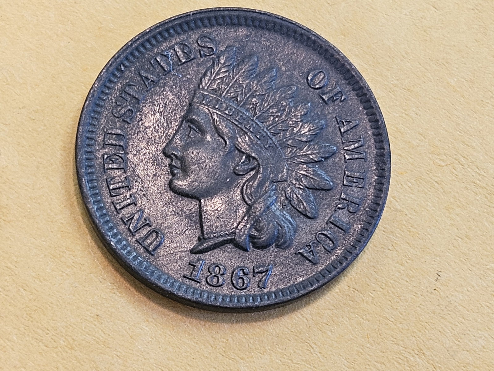 * Semi-Key 1867 Indian cent in Choice Uncirculated - 3